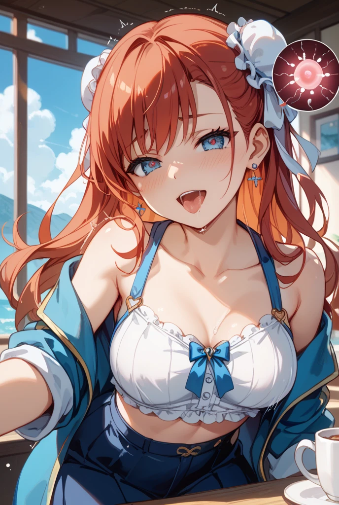 ((Highest quality, High resolution,  Perfect Pixel,  4K)),  (Beautiful Anime Girls), Depth of written boundary、


Yuigahama Yui,  (Big Breasts:1.2)、pink hair, 

(tkancolle, beret, jacket, blue jacket, long sleeves, gloves, blue skirt, thighhighs, garter straps),

smile、Open your mouth、
On the Sea、
dynamic pose, 