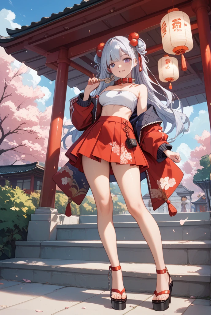 ((masterpiece、4K、8K、highest quality: 1.perfect fingers: 1.perfect : 1.3、background blur))、((short shrine maiden leotard、long sleeve、16 years old、slender、small face、super beautiful girl、（straight long hair))、beautiful big droopy eyes、happy smile、full body display、knee high socks、sky and grass、
