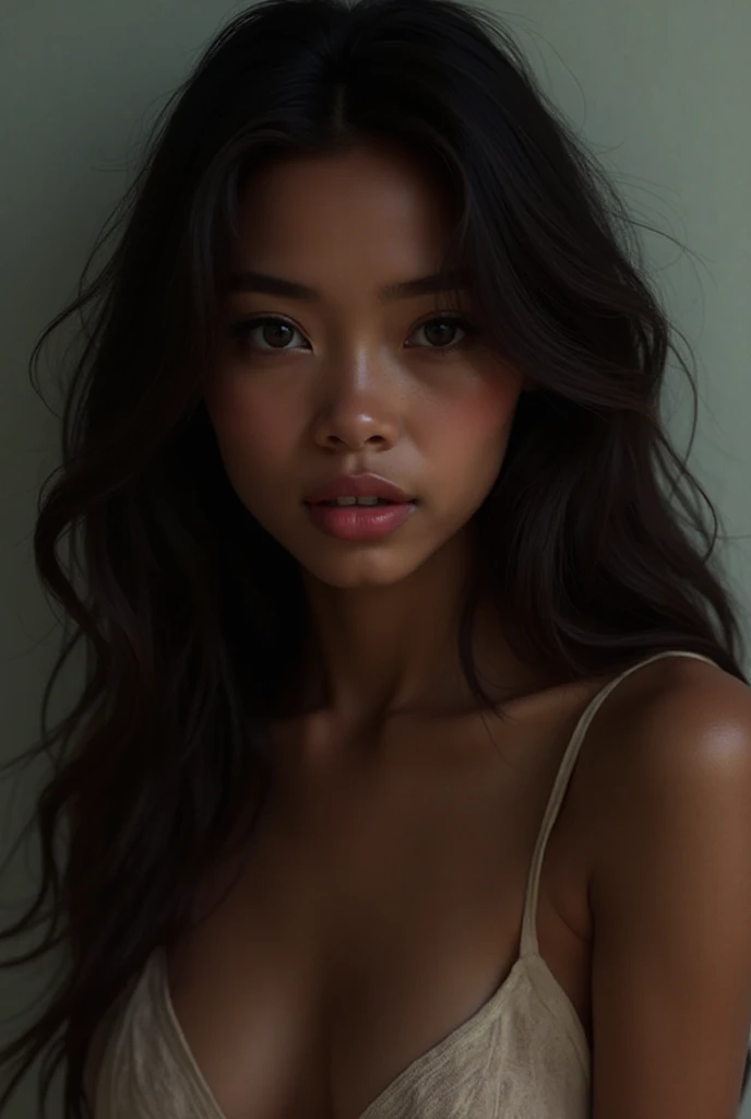 An exquisite portrayal of a full body 25 year old filipina woman, captured in a realistic photograph that reverberates with her unique grace. The photograph encapsulates the essence of an 25-year-old girl, radiating confidence as she is ????? with beautifull brown skin. A striking twist to her appearance is her vibrant black hair, a testament to her individuality and artistic flair. The setting is a serene beach, where the golden sand meets the gentle waves, providing a backdrop that echoes her natural beauty. The image focuses solely on her, allowing her charm to take center stage. Presented in an immensely detailed CG unity 8k wallpaper format, this photograph delivers an unrivaled visual experience that meticulously captures every facet of her existence. A photograph like this is not just an image; it's a testament to the fusion of art and life. Crafted by the gifted Steve McCurry, a maestro of his craft, this professional and majestic portrait encapsulates the subject's essence in a manner synonymous with McCurry's name. Captured with an 8k UHD DSLR, the soft lighting elevates her features while a delicate film grain effect adds an air of timeless authenticity. The Fujifilm XT3 lens, set at f/5.6, ensures sharp focus and high detail, beautifully highlighting the contours and shades that define her unique beauty. The image carries a dramatic undertone, captured from a perspective that invites the viewer to connect with her on a deeper level. Her gaze, directed at the viewer, resonates with a weight of 1.2, forging an engaging and personal connection. The detailed pupils are magnified to 1.3, lending a mesmerizing depth to her expressive eyes. The use of natural light imparts a warm and genuine atmosphere, capturing the true essence of her radiance.