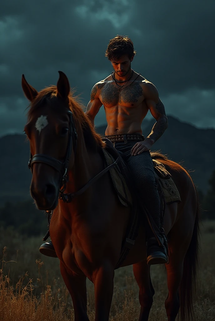 ((1 man full body ,SQUATING NEXT TO A BLACK HORSE)) (front view )),
In henry scott tuke and Peter Paul Rubens art style, ultra detailed, ultra realistic, ambient lighting, becoming the subject composition, soft neutral colors, perfect components layout, perfect detailed feet, divine proportions, wide angle, fullbody, in henry scott tuke art style, ultradetailed, ultrarealistic, 8k resolution, HD, a red head, hairy, slighly hairy body, slender, detailed eyes, detailed feet, detailed nose, detailed lips, detailed chin, detailed ears, detailed muscles, blue eyes, , barefoot, handsome, masculine, detailed feet, detailed hands, gorgeous, , perefect , skinny detailed muscles man  
He is squating next to a black hourse in the river in front of river, plans, flowers, trees
In the background, high quality masterful still-life painting,

 oil painting, vibrant rich colors, atmospheric perspective, depth, illustration, intricate details, ultra high resolution, sharp details, sharp focus, 8k resolution Miki Asai Macro photography, fullbody, hyper detailed, trending on artstation, sharp focus, studio photo, intricate details, highly detailed, by greg rutkowski ,GO_pokemon, brown hair, visor cap