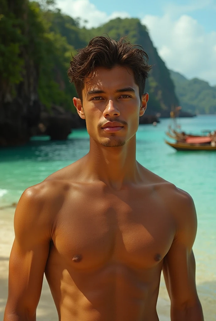 male Age 20 swimwear lifeguard  smile