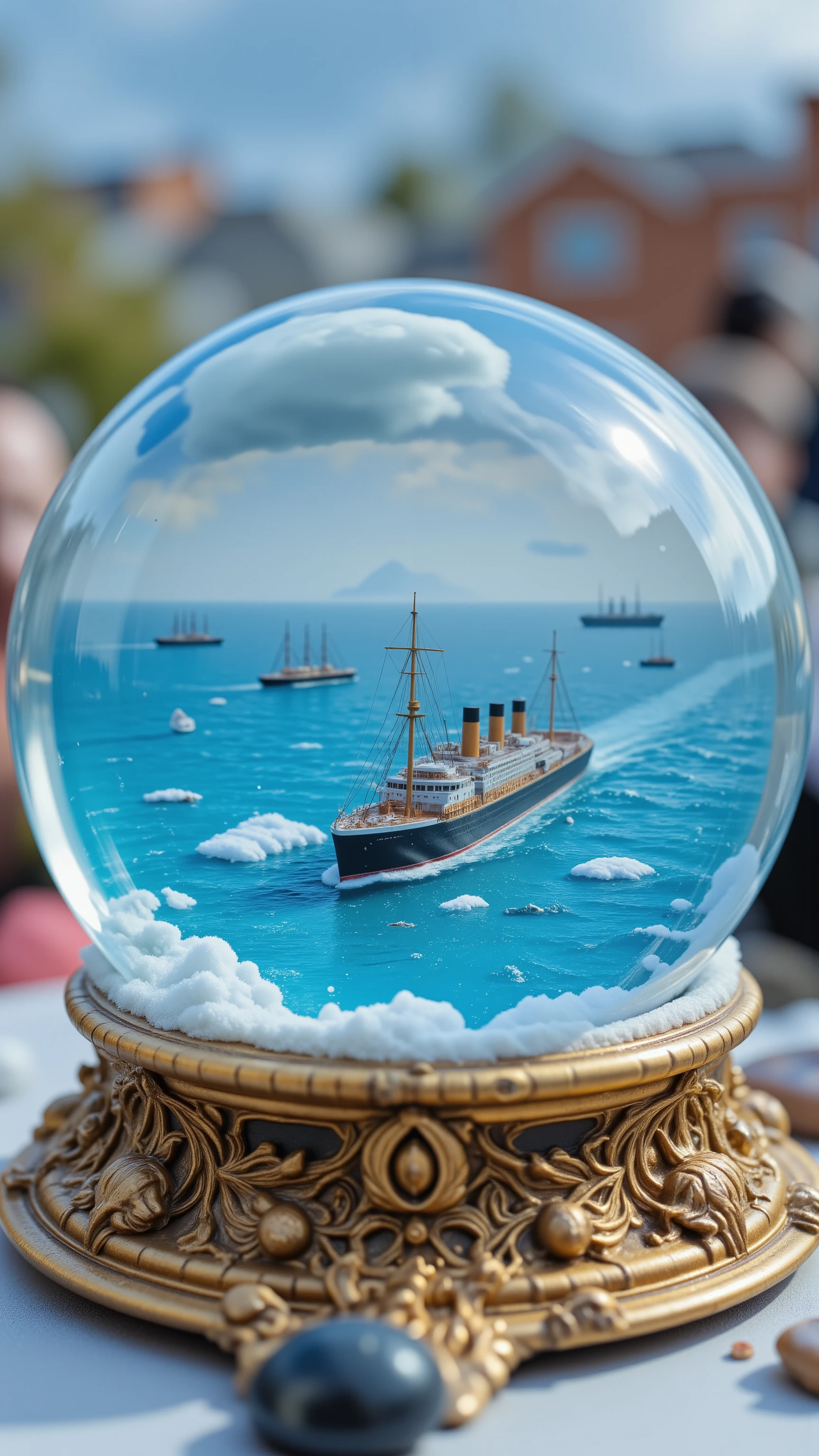 highdefinition picture、Clear snow globe、the ocean spreads out and steamships are anchored