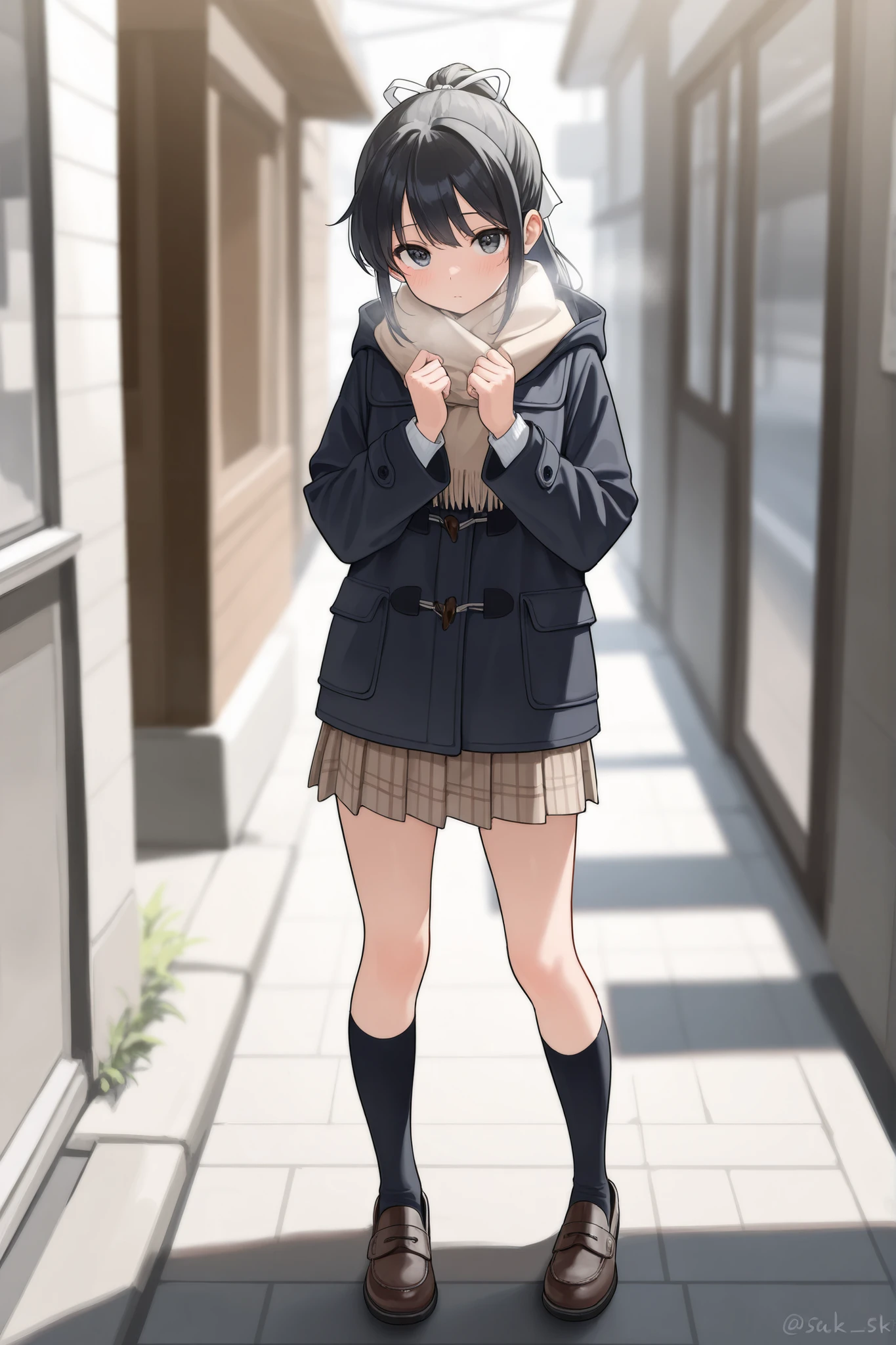 score_9, score_8_up, score_7_up, source_anime, michikotanaka, michiko tanaka, long hair, black hair, yellow eyes,  mark, forehead mark, michiko_tanaka_mahoushoujoniakogarete, anime_style, (long hair, black hair:1.3), forehead, forehead mark, hair ornament, muscular female, anatomically correct, mature female, curvy, heavy breathing, 1girl, solo, pantyhose, standing, coat, full_body, looking_at_viewer, black_legwear, smile, casual, closed_mouth, shoes, turtleneck, brown_hair, simple_background, blush, bangs, jacket, (:1.4), sneakers, anime coloring, anime screencap, hair ornament, (shaded face:1.2), yellow eyes, drunk, blush, forehead mark, makeup