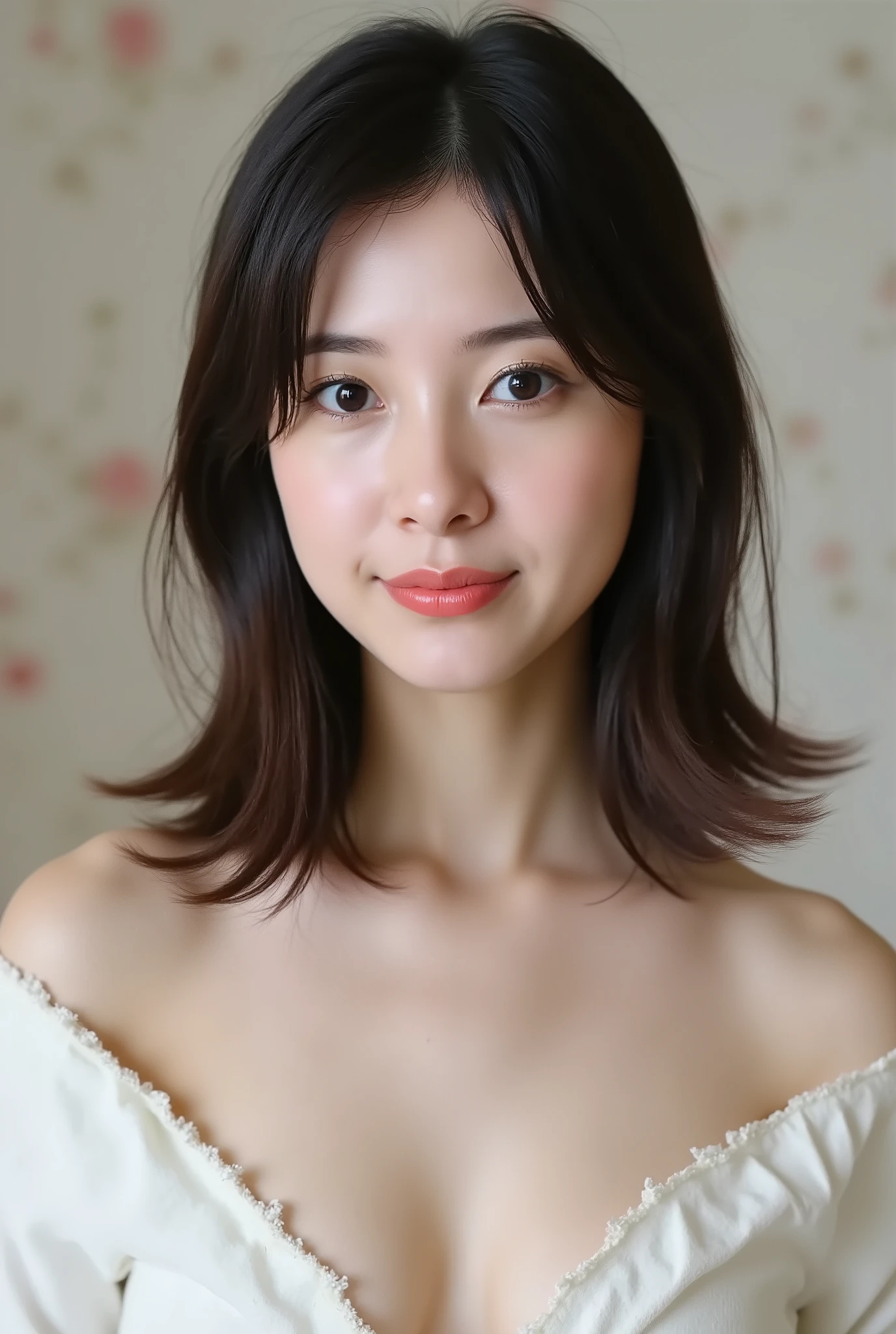 (( Premium Quality,  8k )), ((masterpiece)), ( details),    、dark hair,  Japanese girls,   first-person view   ,One Woman, a plump woman, petite woman ,   sexy,(  full nude, in the bedroom),(((    Super Giant Bust ,    full nude,  beautiful breasts,  short bob hair , dark hair))),  ((dark hair, full nude)) , (( No decoration,  no accessories,       without makeup  ))