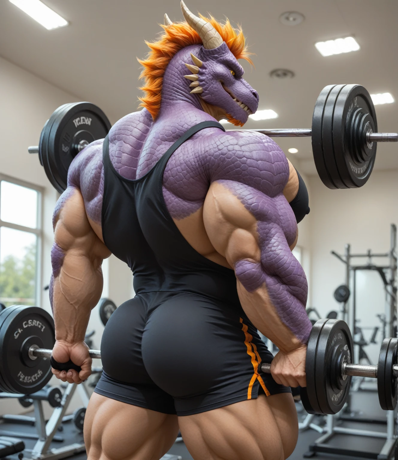 (megan fox), (((1 girl))), (very muscular bodybuilder girl:1.25), (huge upper body:1.25), (narrow hips:1.45), long hair, (black :1.0), (full body front view:1.0), (perfect hands, perfect fingers), ((grey empty background:1.0))