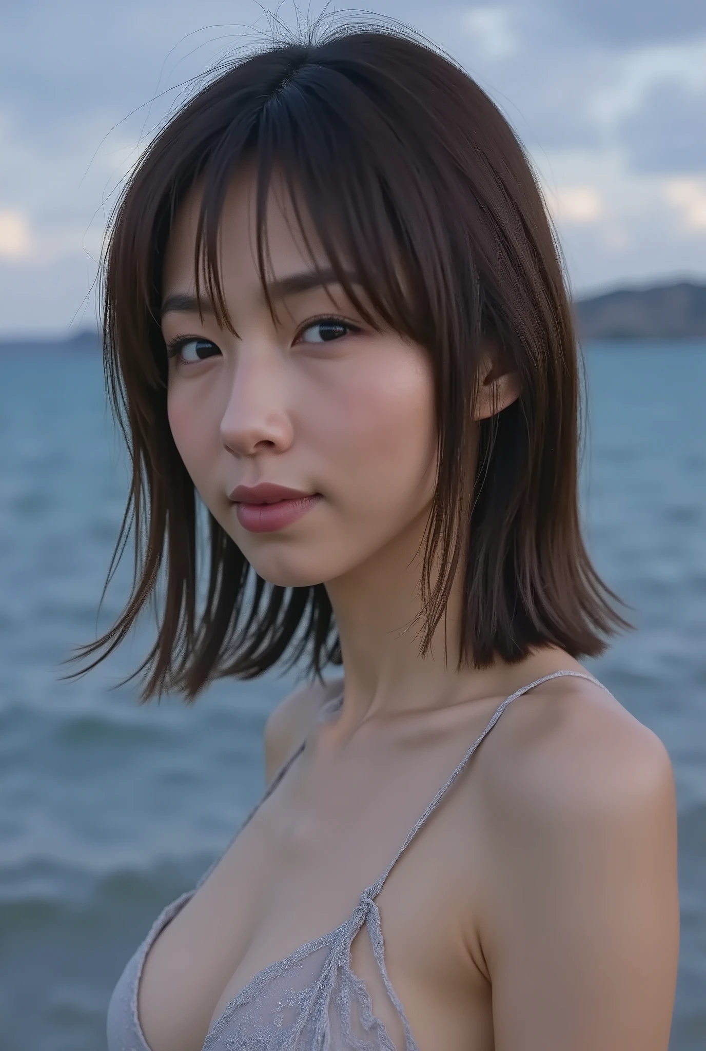 (( premium quality on the shores of everlasting summer,  8k )), ((masterpiece)), ( details),    、dark hair,  Japanese Girl,   first-person view   ,One Woman, thin girl, petite girl ,   sexy,(  full nude,  in the bedroom),(((    very large breasts,  full nude,  beautiful breasts, short bob hair hugging the Earth , dark hair))),  ((dark hair )) , (( No Decorations,  no accessories,   full nude,     without makeup))