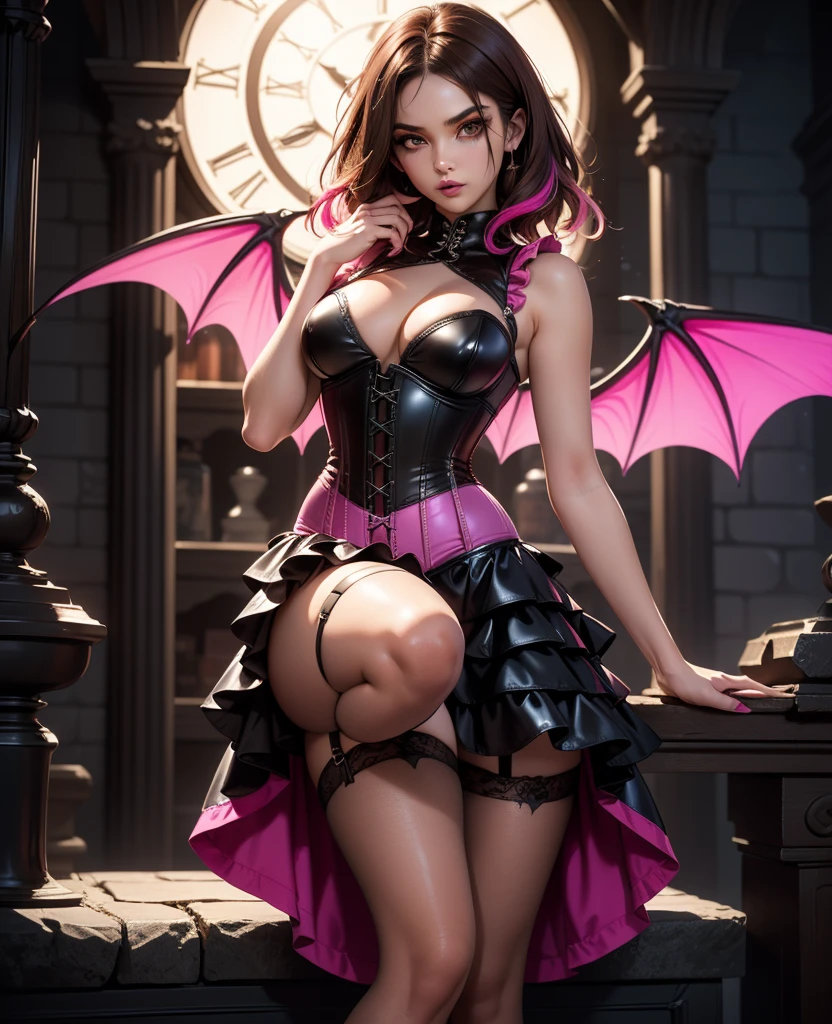 Sexy succubus, demon waifu，high ponytail, 35 years old, big breasts, demon wings，The curve is super thick, squatting, legs are spread wide apart，sixpack, chained, sheer, 1girl, covered , , ,  sheer lowleg  ,  Leucorrhoea， A blast tide revealed her breasts，，Diamond Jewelry，Harajuku girl makeup， sexy breast indentation， evocation， sfv， one girls， solo， Perfect body， face perfect， perfect hand， Perfect Finger， Perfect lips， perfect  eyes， Perfect background， perfect vibe， Professional quality， 8K， Perfect Photo， Highest high resolution， 8K， Ray traching， Perfect Volume Lighting， hight quality octane render， high quality vectors， ultra - detailed， SAW movie scenes，  room， Clear skin， Minimalist background， Perfect Skin， no abberations