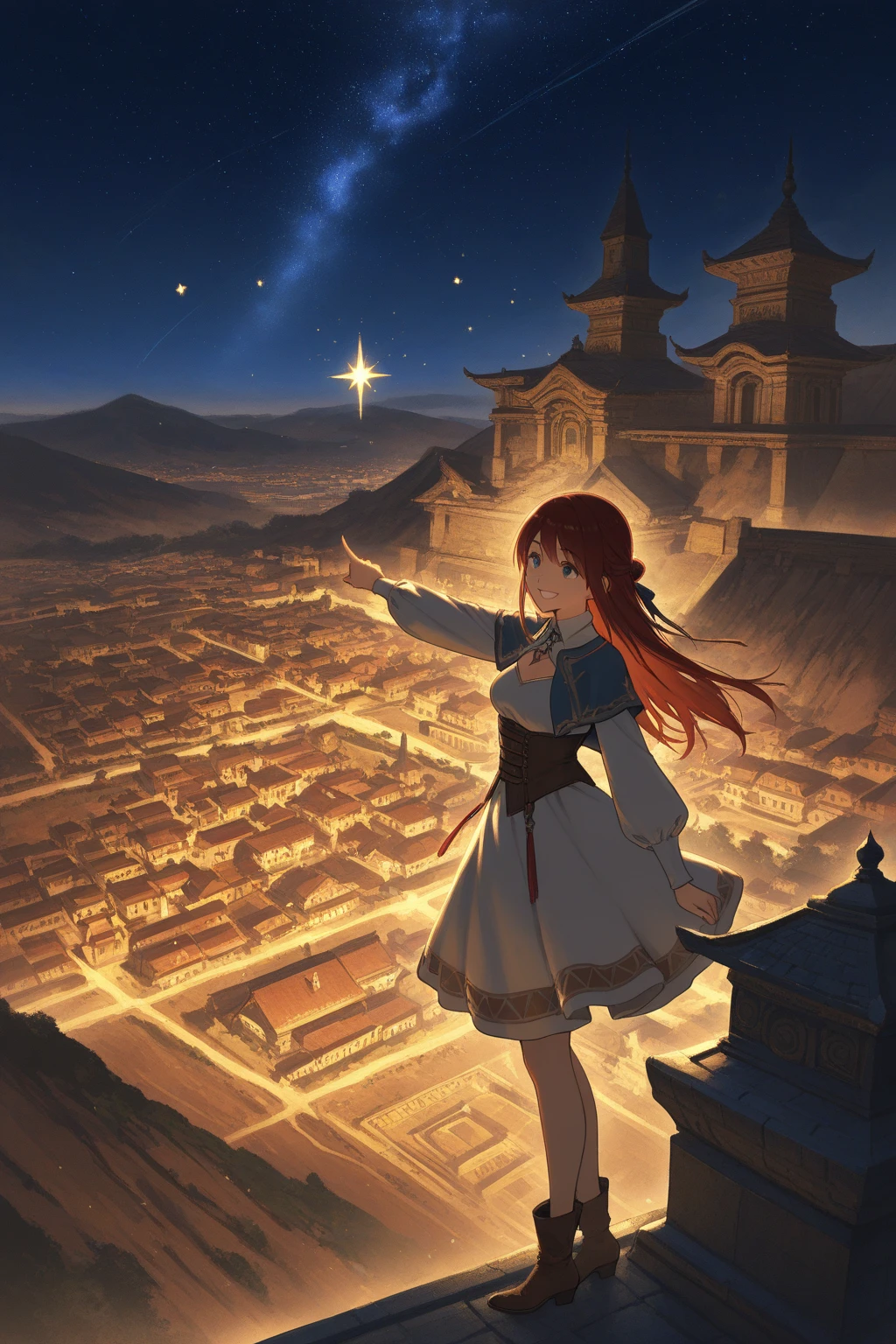 A woman in a long dress standing in front of a building - SeaArt AI