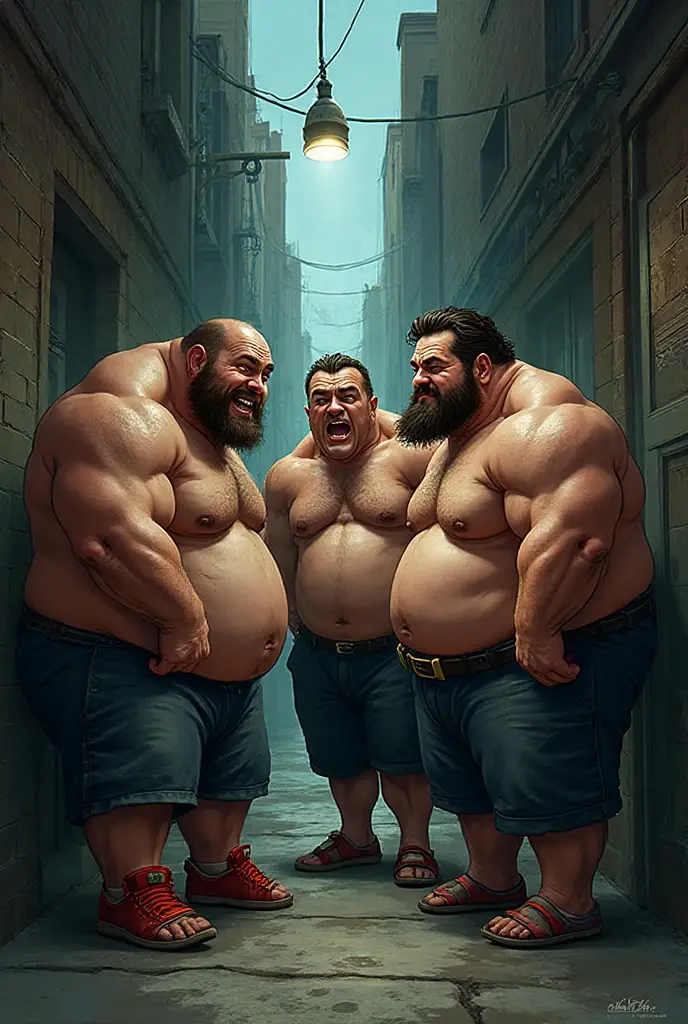 Two muscle guys and one small guy