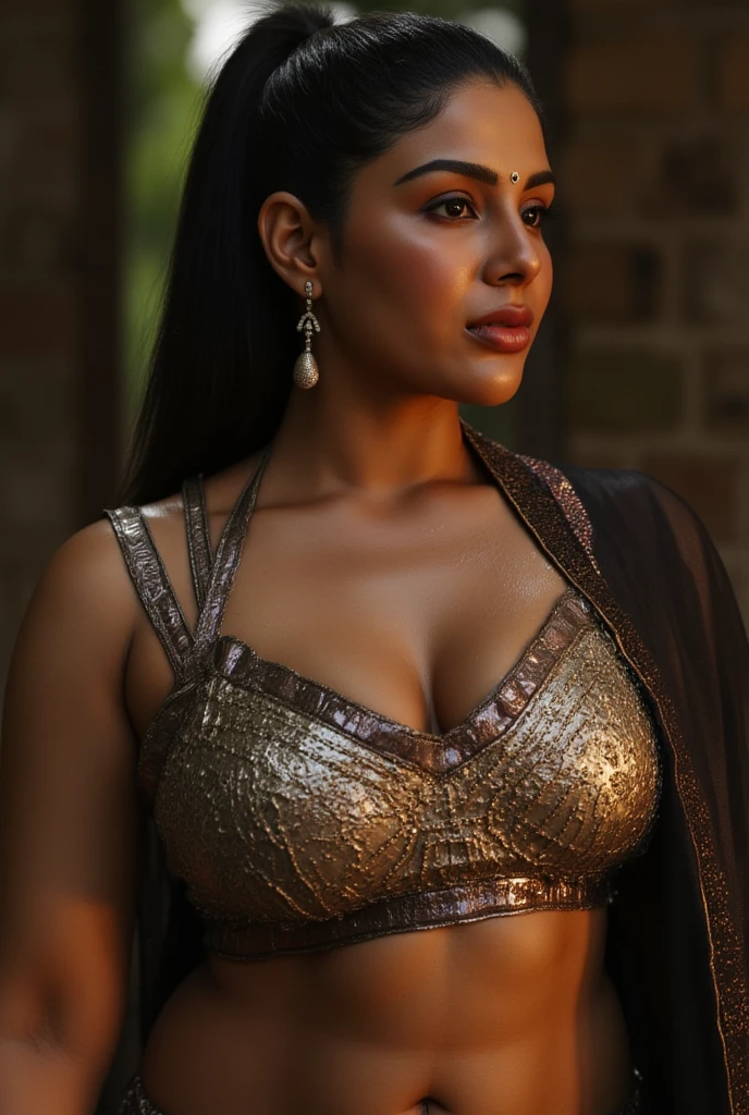 Foto RAW, photorealistic, photography, full body shot, master shot, perfect eyes, goddess like beauty, pierced eyes, perfect thick chubby mallu Desi aunty bhabhi, Wearing a Stanapatta, a chest-band.Saree model, model Photography, Indian saree shoot, Indian traditional wear advertising photography, traditional wear brand shoot, face of Indian actress Sonakshi Sinha, masterpiece, realistic, realism, incredible details,  pleasure, photorealism, detailed skin, skin pores, high contrast, photorealistic Artstation 8k HD digital art trend of high definition and detailed realistic skin texture, ultra detail, realistic skin texture, armature, best quality, ultra high definition, (photorealistic:1.4),, high resolution, detail, raw photo, sweat, Re sharp, by Lee Jefferies Nikon D850 Film Stock Photo 4 Kodak Portra 400 Camera F1.6 Lens Rich Color Ultra Real Realistic Realistic Textures Dramatic Lighting Unreal Engine Trending at Art Station Cinestill 800,(pele altamente detalhada: 1.2), 8k UHD, DSLR, soft-lighting, alta qualidade, grain of film, Fujifilm XT3,she didn't like to wear blouse or , she is happy to wear only saree, she hates blouse or , detailed hairy armpits, hyper realistic skin, skin pores, sweat, veins, 