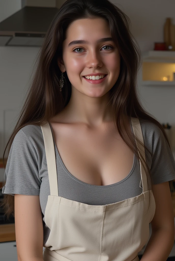 1 women, shorth hair, making a slight smile, inside a restaurant, no clothing, completely , perfect lighting, work of art, ​masterpiece, garconete no clothing, groin hair, no clothing