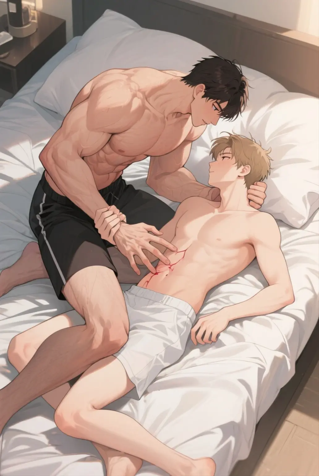 Nfsw, gay, Riche younger age so handsome,  school teacher and a student,  teen, difference age, detail body, muscle body, best quality, high detail face, detail posture, good posture, night time,backyard, on top of each other,fuck hard in the ass, orgasm face, sucking nipple, cum, bareback, ahegao expression, fuck relentless,, top fuck bottom, missionary and doggy position,,