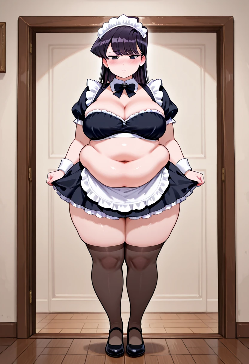 、 bbw、 plump curves、Soft and round、 Adorable appearance、 sweet temperament、Female A(A dark-haired、bob cuts、20yr old、Petite woman、bbw、Plump、 plump curves、Soft and round、 Adorable appearance、 sweet temperament、large full )、 ((Blushing face))、(Mellow eyes)、(stares at the camera)、(Open mouth)、(Overflowing drool)、((full of sweat))、( stand)、 Rough breath、Visible、(Fluffy Maid Clothes、White  bra、White  crack pants、White garter belt、White fishnet stockings、Black High Heels)、Woman lying on bed、Raise arms and legs high、((Open both legs))、(Drenched )、(( dripping milk)