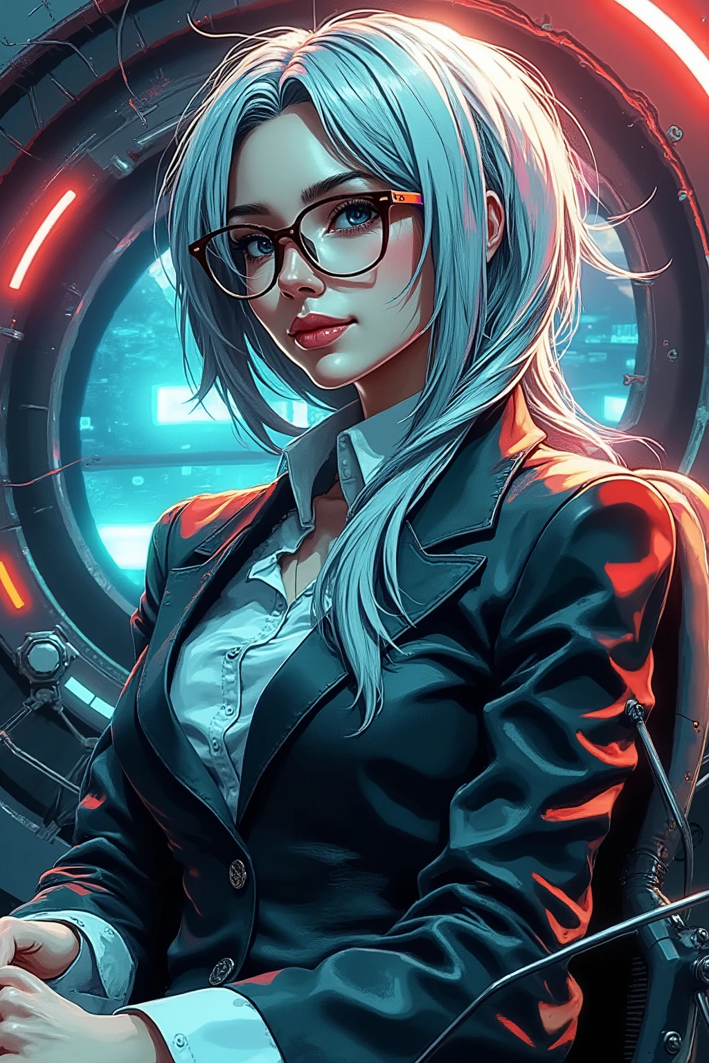 Mysterious suit, silver hair, long hair, neutral round glasses, smile 
Apex Chestnut Attack