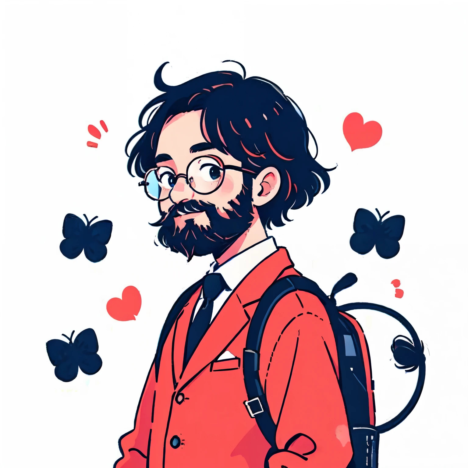 beard、顎beard、gentleman、round black glasses、Mature men、short hair、Suit、formal bag、Smile Yan、upper body、solo、masterpiece. high quality, high steady tail、Warm Atmosphere、