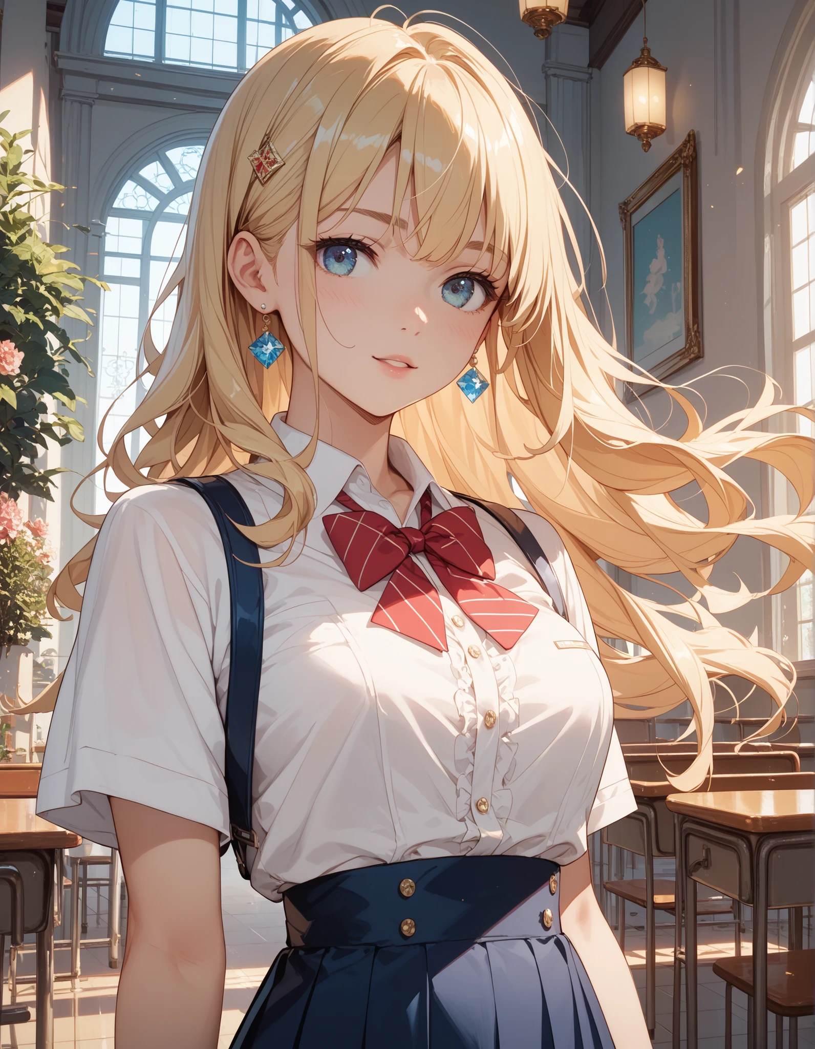 masterpiece, amazing, young woman before the performance、Blonde,long hair、big boobs、young lady、我儘、high school students、