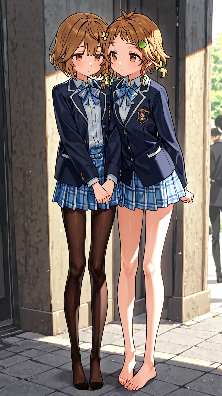 2 girls、 is flirting、cute、outside