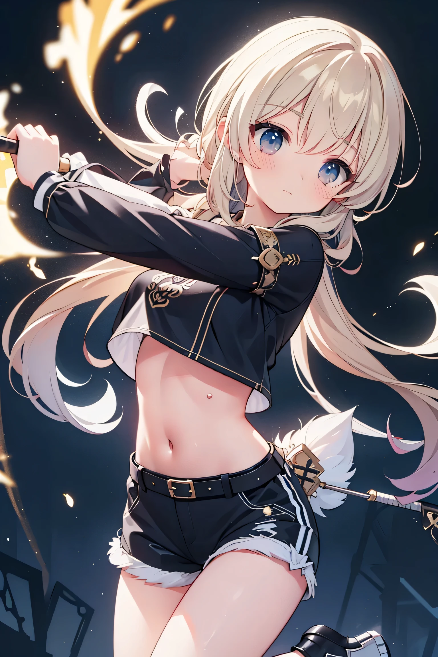 best quality ,Ultradetailliert , nice face , Meisterwerk、 Meisterwerk, erstklassig,
Meisterwerk, best quality, amazing quality, (genauer Stil), (detailed face), Genaues Gesicht, Treffende Augen, genaue Farben, detaillierte Augen, Rumi kpop, only 1 very long purple braided braid,Pony, braune Augen, 1 girl, Allein, 3d, Gelbe Jacke, Cropped Jacke, schwarze Shorts, Bauch, red belt, white crop top, Stiefel, has golf clubs in the right hand,spielt Golf, very dynamic pose, very dramatic perspective, Cowboy-Schuss, Hellblaues Crop-Top, on stage,View viewers directly, very sweet smiling,looks directly at the viewer, happy smile, Elegant, very thin legs, dark background narrow , schmale Beine, , extremely detailed, best quality ,Ultradetailliert , nice face、 Meisterwerk, erstklassig, 1 girl in, best quality , 1 girl dark background