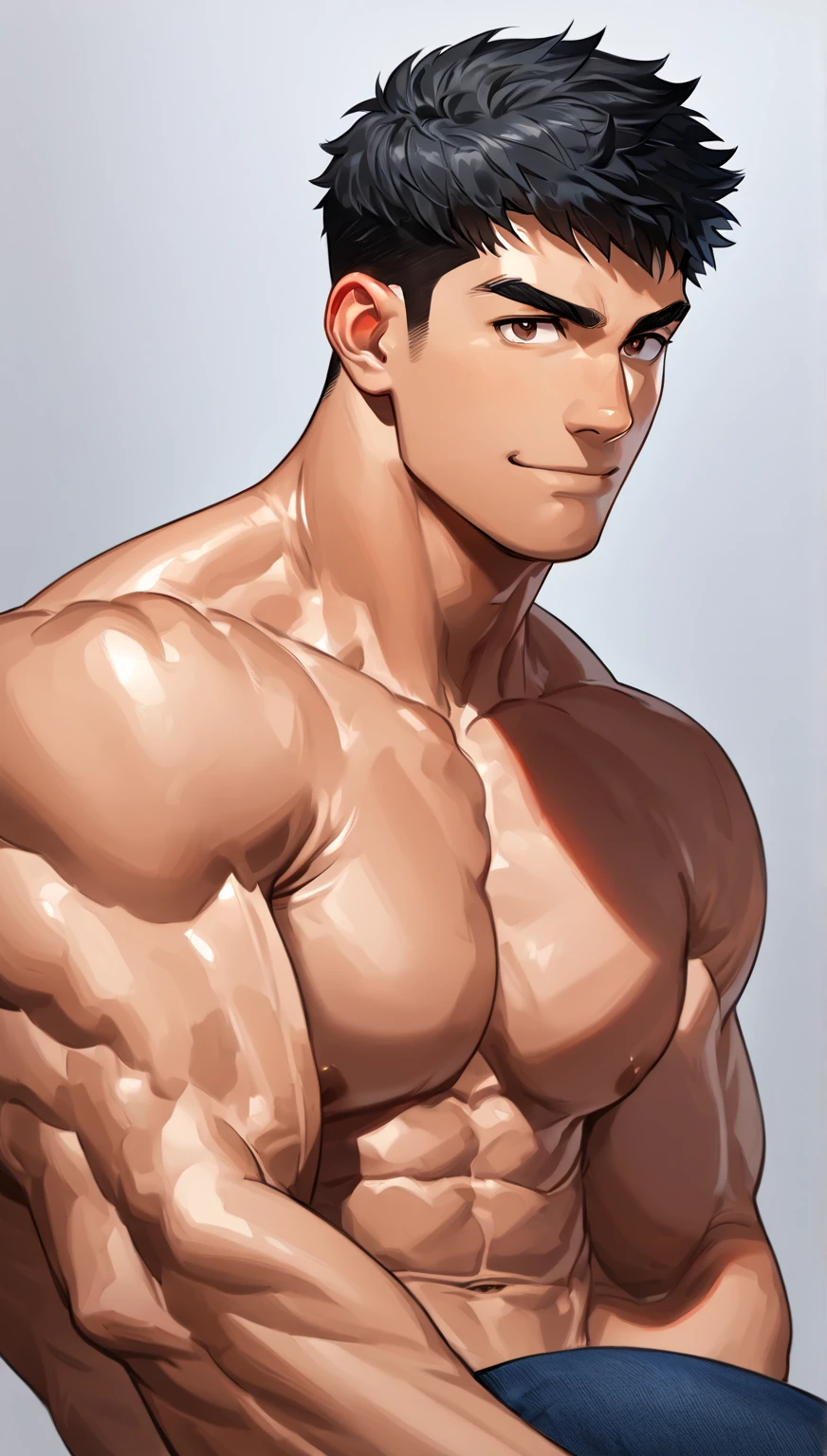 A Korean man, Slim body , Pale Asian skin, good eyes, Detailed body,massive bulge， Detailed face, Wear white thongs, Bare lower body, Good outdoor lighting, A sexy pose, Good expression , Sexy but cute, No beard, ,Only thongs, A handsome face like a K-pop idol, Topless