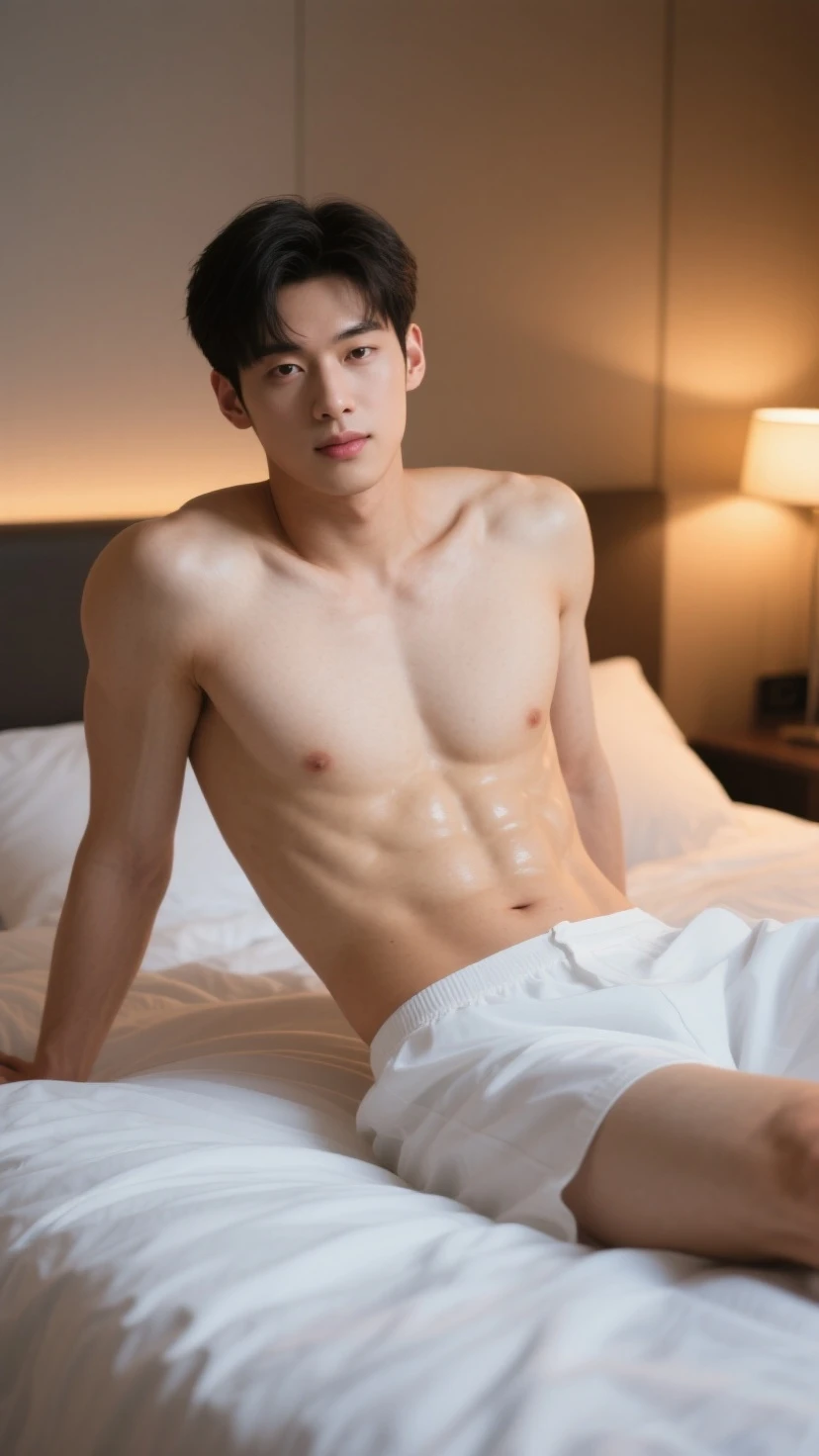 A Korean hunk lay down  full body head to toe