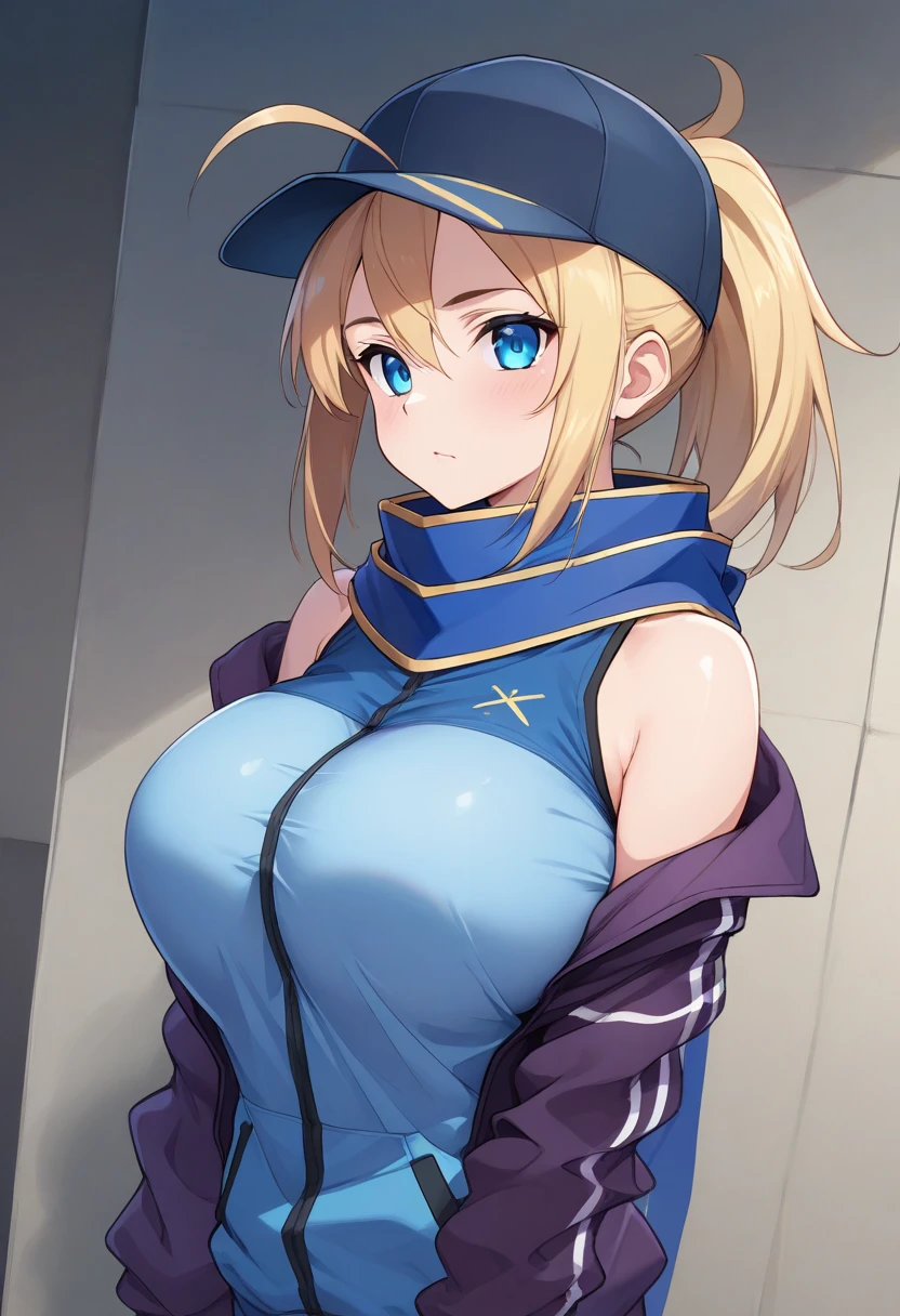 score_9, score_8_up, score_7_up, score_6_up, score_5_up, score_4_up , source_anime anime_screencap   <lora:HeroineXX:0.8>blonde hair, 1girl, baseball cap, breasts, heroineXbikini, ahoge, scarf, , shrug \(clothing\) large breasts, thick thighs,  smirk,