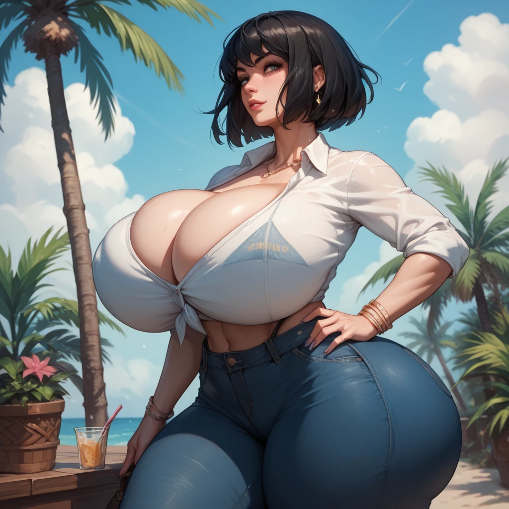 ((white wall:1.4)).

BREAK

((Best quality, 8k, Masterpiece :1.3)), (realistic, photorealistic:1.4)A pretty woman with perfect figure :1.4, ((huge breasts, gigantic breasts:1.4)), beautiful, smile, (bright:1.4), beautiful face, (highly detailed face:1.2), cleavage, ((print bikini:1.4)), ((holstein bikini:1.6)), ((japanese pretty woman:1.4)), oily skin, shiny skin, silk hair, arms up, arms behind head, , squatting, thick thighs, Detailed eyes, Double eyelid, cute face, ((direct lighting:1.4)), cute, goddess of japan, low angle, cute, japanese goddess,