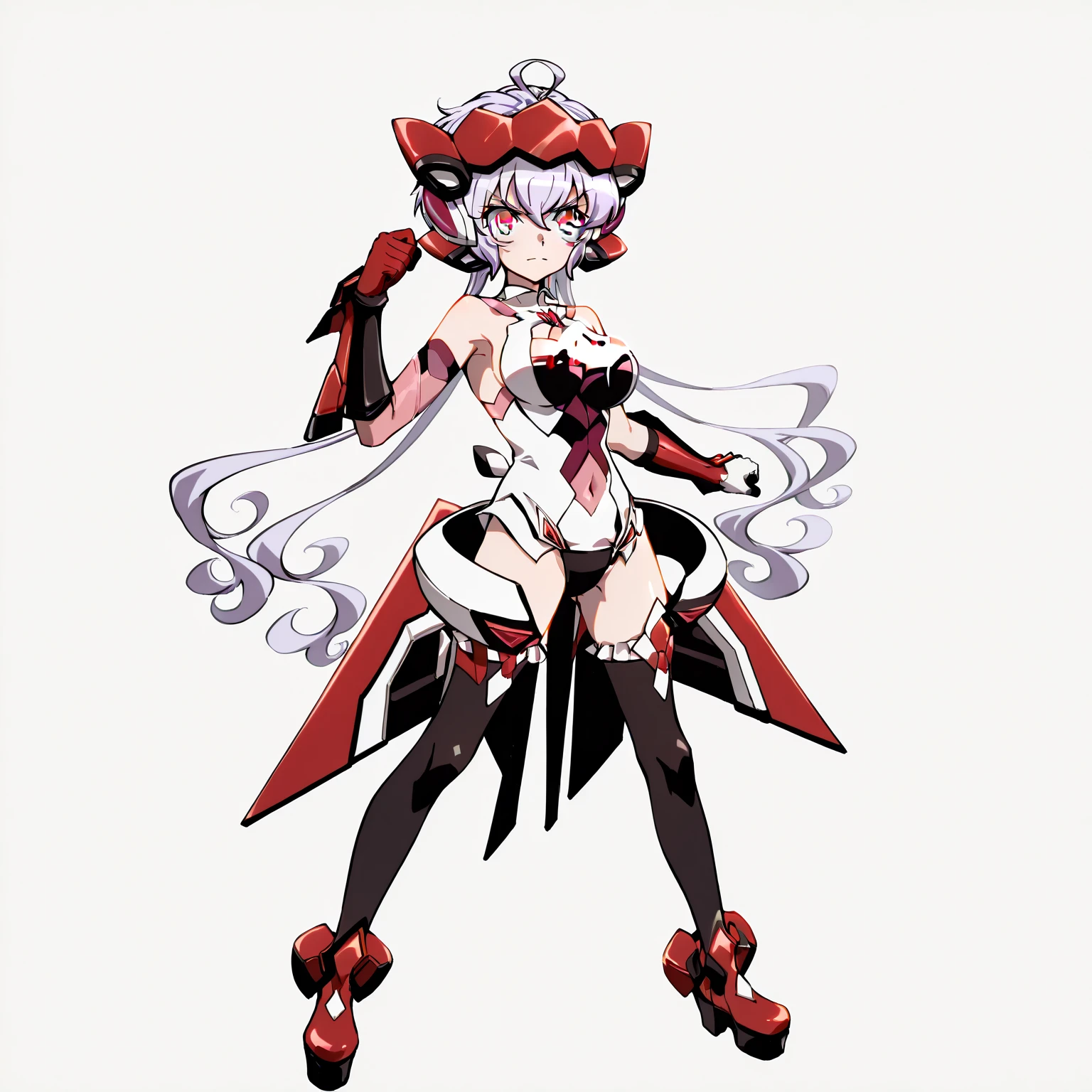 Camellia, solo, black hair, white hair, multicolored hair, hair ornament, dress, navel, twintails, wearing a bunny suit