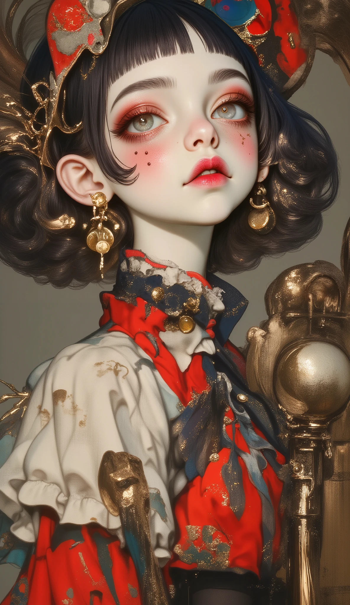 centered image:1.5, anime style ,  she is half profile  , ((General shot of a naked woman  . An elegant and delicate cartoon that slightly exaggerates hyperrealistic features :1.4,  general plan , anatomically correct full body , A whimsical steampunk girl with ADHD  , gears and intricate mechanisms, copper and brass accents,  vibrant colors, Fantastic elements, detailed portrait,  dramatic lighting, Atmosphere Sur Realistic , arte digital, cinematic composition,  Hyperdetailed , art station, concept art. ( best quality ,4k,8K, high resolution,masterpiece:1.2), ultra detailed ,  sharp focus,( realistic ,photo realistic , photo- realistic  :1.37), very detailed face ,Extremely detailed facial features,hyper realistic skin texture, extremely fine details ,intricate details,  detailed eyes, detailed nose , detailed lips , detailed facial expressions ,intricate facial anatomy, bright lighting ,  dramatic lighting,changing lighting, cinematic lighting ,chiaroscuro lighting, dramatic shadows ,Dramatic moments,  bright colors  ,intense colors,deep contrast, cinematic depth of field , cinematic composition , cinematic camera angle 