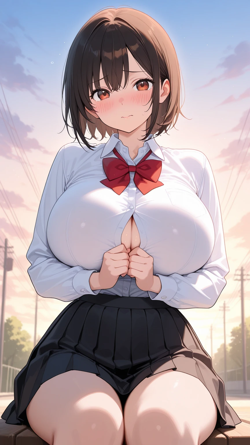 (Very large breasts、Cleavage:1.9),Kitasan Black(Horse Girl),Huge breasts,smile、(school uniform)、Cherry blossom trees、Outdoors、A large number of people、(Putting on a collar:1.5)、Earrings、Earrings、bracelet,(masterpiece, Highest quality, Highest quality, Official Art, beautifully、aesthetic:1.2), (Super detailed)、(Nipples:1.5),へそEarrings,Shaved,Open your mouth,(Steam is coming out of the body:1.5)、Cleavageがある,(Cowboy Shot)、(Beautiful Face:1.5)、(Shirt lift:1.5)、flipping clothes,Upper Body、Wear glasses、Exhibitionism,Short skirt、Skirt flipped up、White lace pants、garter belt,Highest quality、Animal ears、Breast milk is coming out、White micro panties、((Exposing the breasts))、(nsfw:1.5)