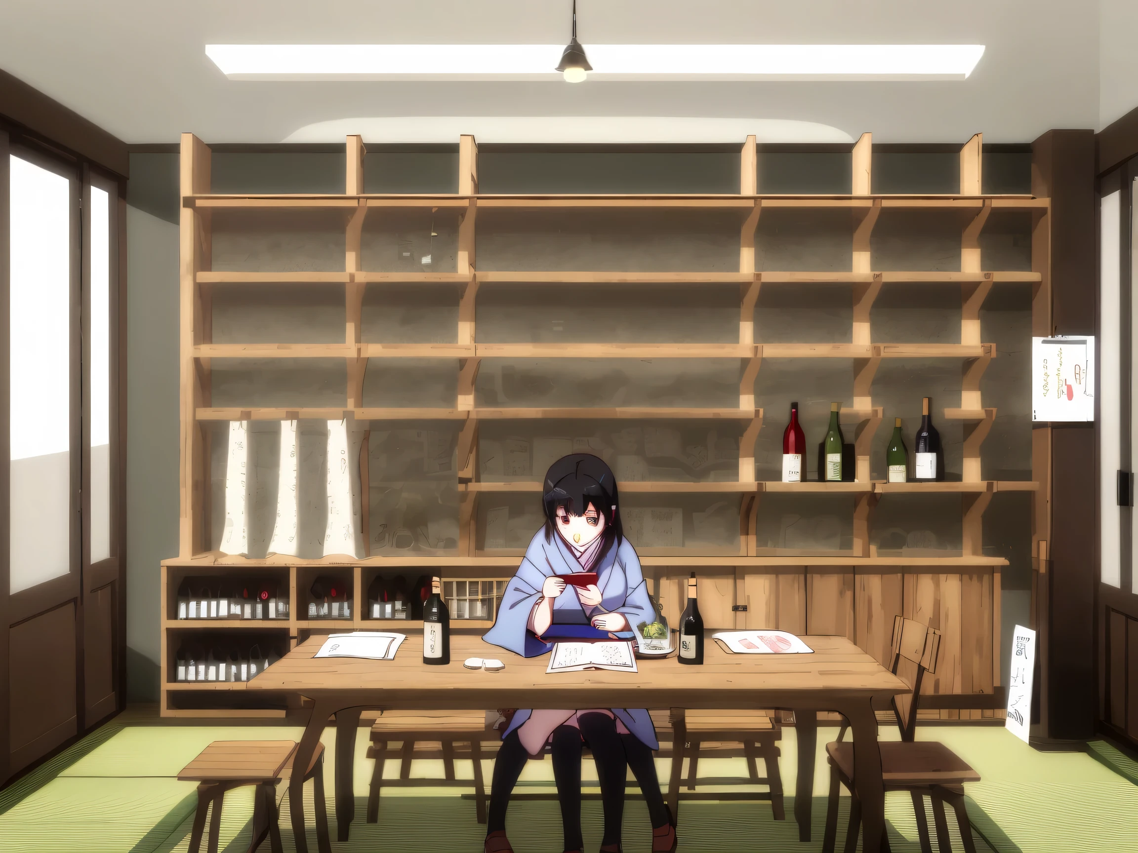 soft natural light, a cozy wooden table, an open small notebook with handwritten “エプロンメモ”, a neatly folded triangular handkerchief, a wine bottle with a cork wrapped in plastic, a vintage postcard from a trip, warm atmosphere, Japanese minimal lifestyle aesthetic,暮らしの手帖風, gentle colors, high detail, calm mood