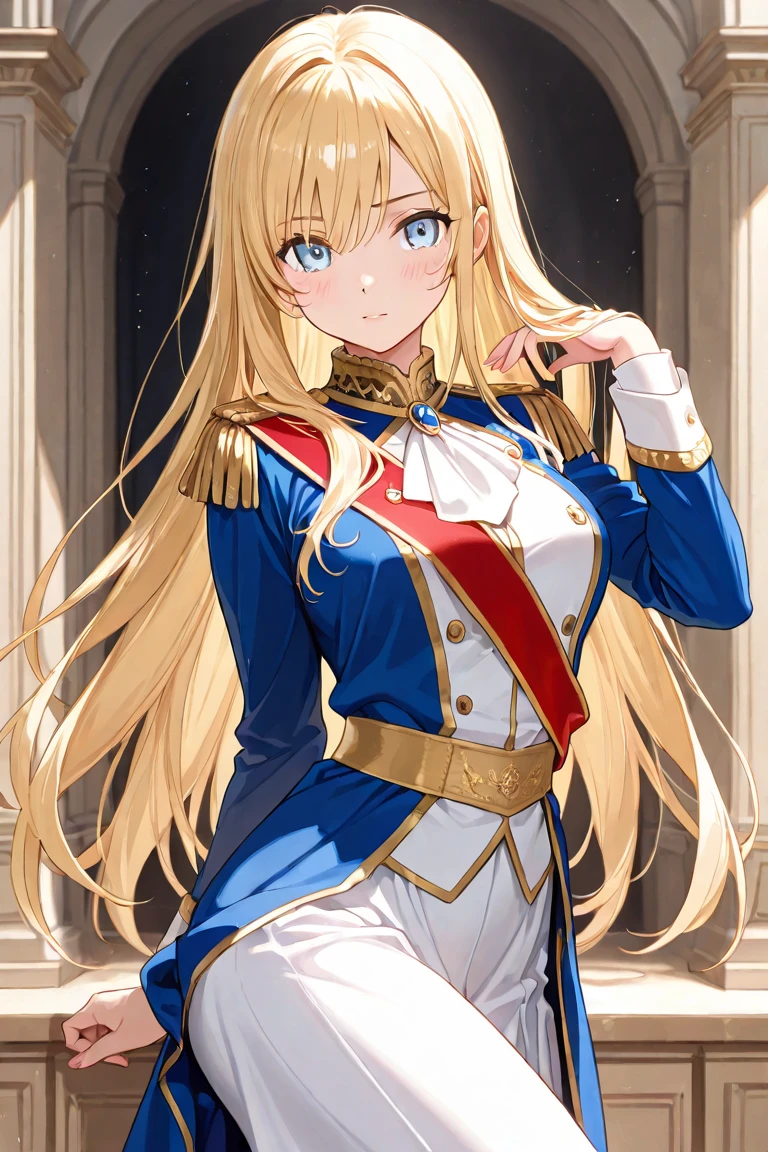 A woman in uniform posing in front of a window - SeaArt AI