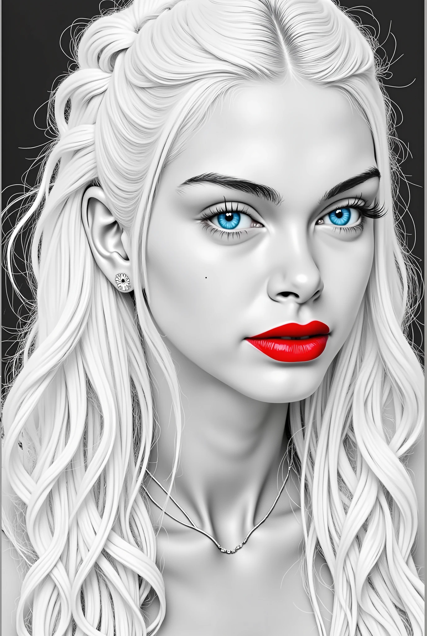 (Beautiful woman), (gentle smile like a girl), clear light blue eyes, medium-long, loosely curled ice-white hair, hair swaying in the wind, portrait, wearing a loose white short-sleeved T-shirt, (slender figure), sparkling small necklace, (beach with waves), soft evening sunlight, summer sunset, small white flowers, thin outlines, beautiful, detailed and delicate line drawing, (composition in the style of Alphonse Mucha), (stylish decorative frame in the style of Art Nouveau), highest quality, attention to detail, masterpiece!, beautiful!, amazing!, everything is perfect!