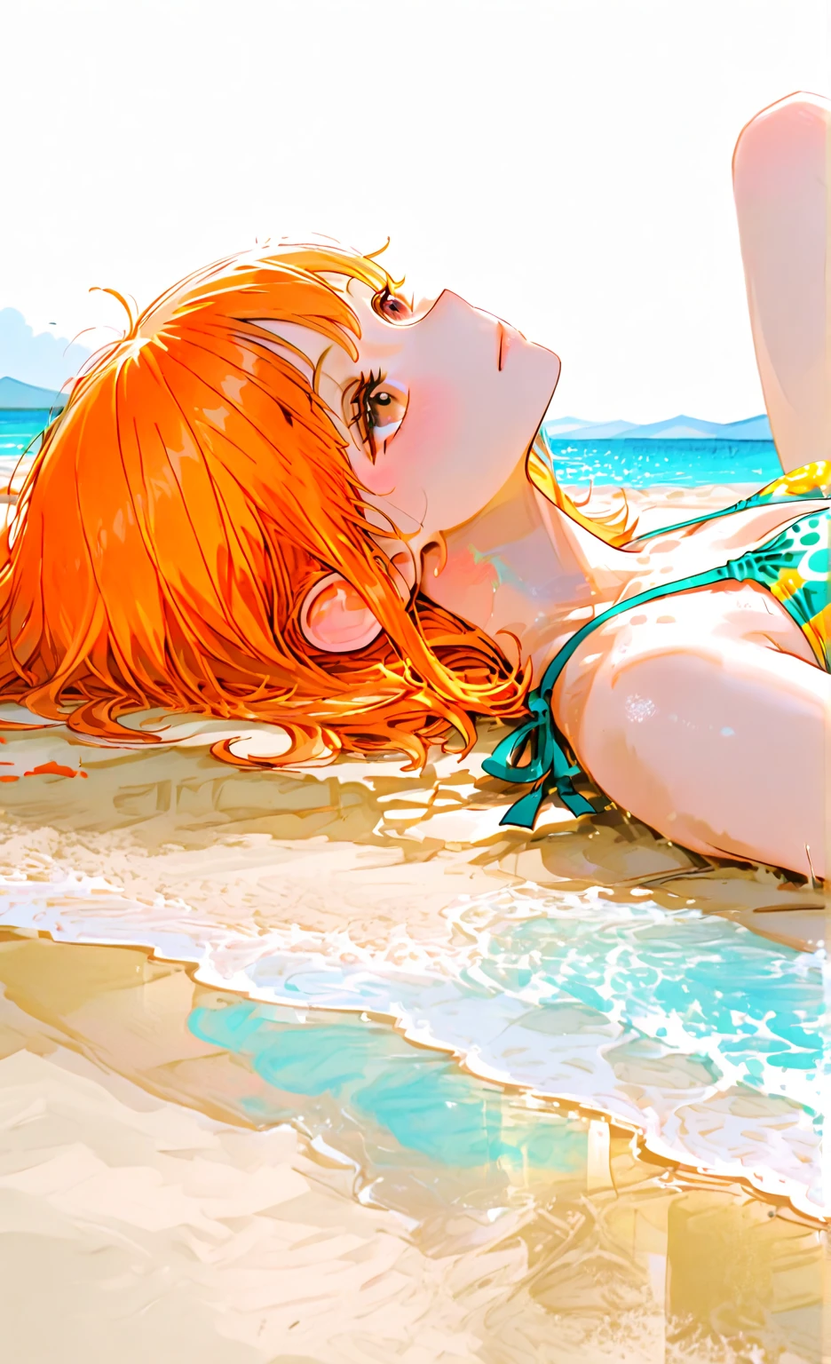 um retrato de corpo inteiro, o corpo inteiro, corpo inteiro, cabelos lisos vermelhos e muito longos, (deitada na areia da praia:1.2), Foto realista, redhead, cabelos longos e lisos, ((cabelos longos e lisos)), ((Cabelos Longos)) (cabelos molhados), ((ruiva)), Cabelos Longos, na altura da cintura ruivos, ((olhos Verde)), ((corpo perfeito)), ((corpo inteiro)), ((Corpo nu)), deitada na praia com o mar e as ondas ao fundo, luz do sol incidindo sobre o corpo acentuando suas curvas no corpo nu, [ : totalmente Novo : 18], corpo inteiro, fogo, 30 anos, Pose provocativa, pelos pubianos ruivos, fogo, slate atmosphere, cinemactic, cores esmaecidas, tiro escuro, cores silenciadas, filme granulado, lute, detalhes insanos, detalhes intrincados, hiper detalhado, pernas abertas, corpo inteiro, ((corpo inteiro)), Twilight, grandes  nus, mamas grandes Novos,  grandes ,  perfeitos, Beautiful pink  , , deitada na areia, Poses provocativas, pelos pubianos ruivos, olhos delineados, olhos verdes vividos, olhos verdes cintilantes, olhos verdes brilhantes, olhos extremamente verdes, Red lipstick on her lips, glossy and red lips, Ultra realista, Super sharp and detailed, tom de cor, ((Sharp focus on portrait)), (balanced composition), imagem realista e de alta qualidade, Estilo de filme, ((melhor qualidade, 8k, master part), rough face, pele detalhada, master part, fotografia profissional, (Very high detail:1 1), pele natural, (rosto e olhos detalhados), (rosto: 1 2), noise, Foto real, cinematic movie photograph, extremely high-resolution, 8k, Realistic, 8k UHD, SLR camera, alta qualidade, filmic grain, (Fujifilm X-T20, Fujifilm Fujinon XF 50mm f/Lente 2 R WR, Focal length of lens 50mm, velocidade do obturador 1/300, abertura: 2, ..ISO: 80), volumeric lighting, 3d, postura , altamente detalhado, foco nítido, profundidade de campo rasa, Bokeh, blurry background, Alto contraste, cont lighting