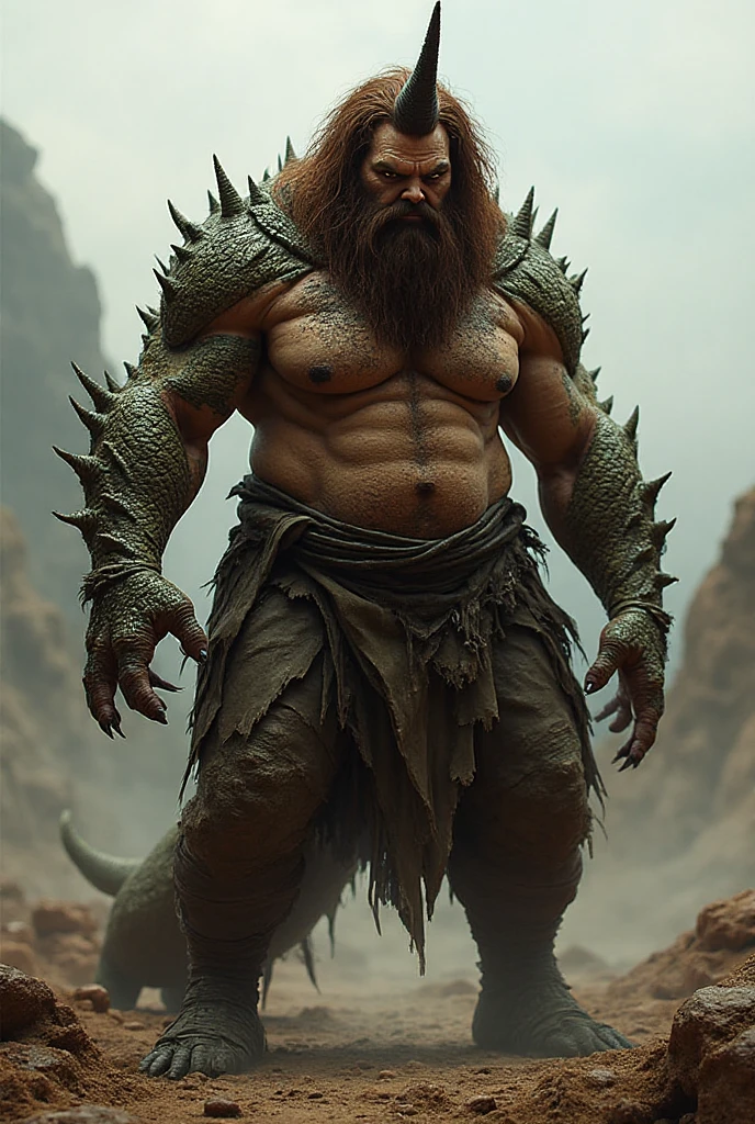 a barbarian warrior climbing up a massive beanstalk, muscular male figure in fur armor, holding a large battle axe, dramatic lighting, fantasy landscape, lush green foliage, cloudy sky, cinematic composition, epic fantasy, muted color palette, chiaroscuro lighting, highly detailed, intricate textures, (best quality,4k,8k,highres,masterpiece:1.2),ultra-detailed,(realistic,photorealistic,photo-realistic:1.37)