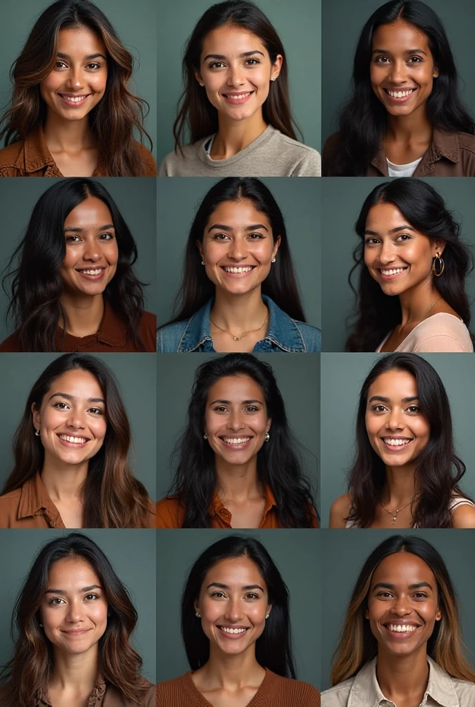Woman with long curly black hair smiling, surrounded by friends and collaborators in a harmonious environment.)