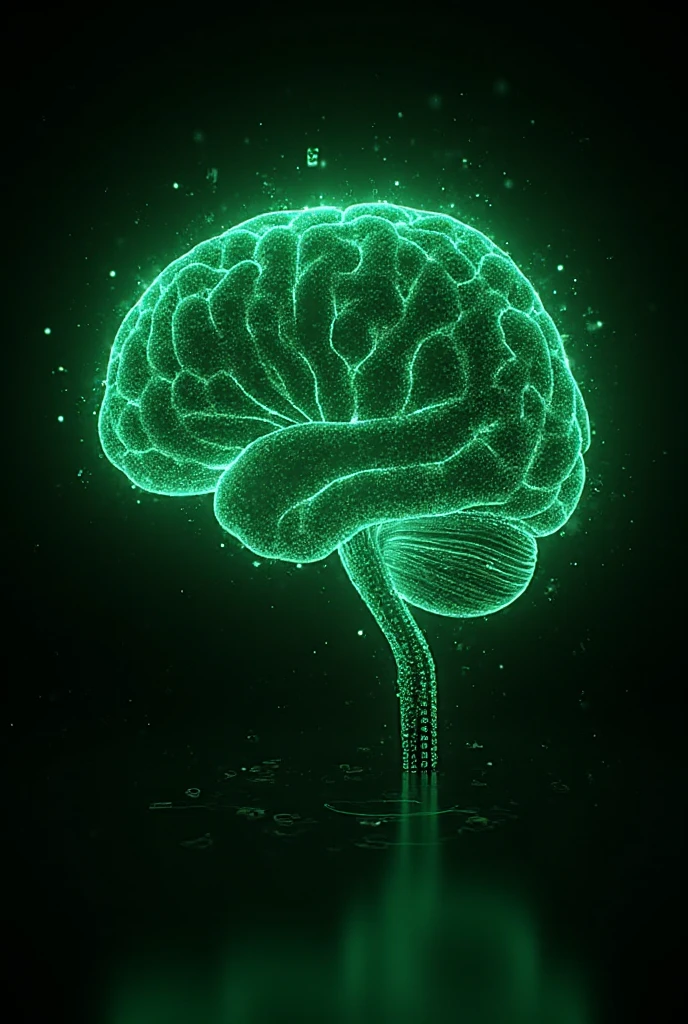 digital brain made of matrix code, green binary numbers flowing in ...