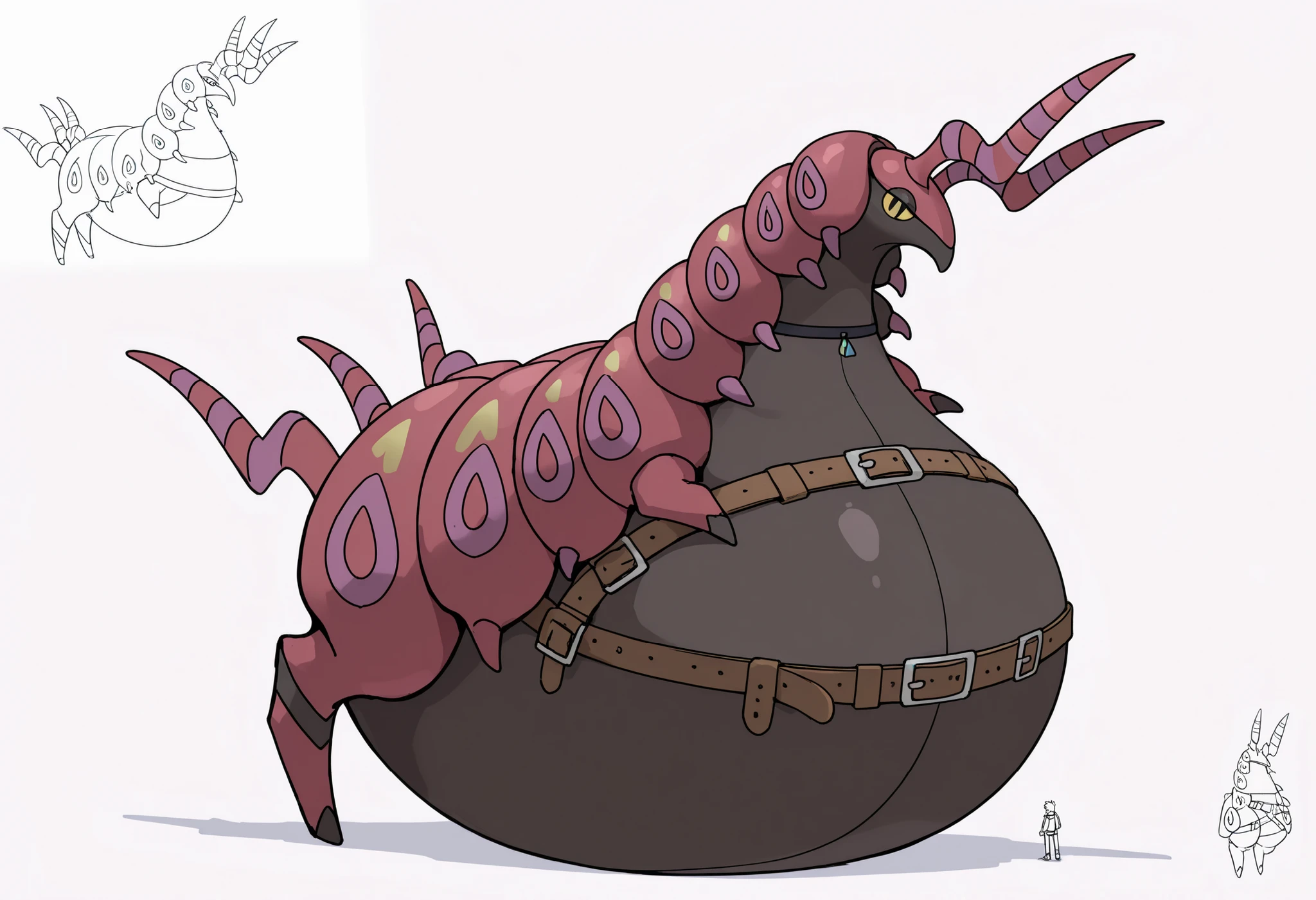 full body, furry scolipede, wide bottom, heavy bottom, wided legs,short digitigrade leg, giant pearshape body, no nipple,detailed face,4k ultfigurelity, (4k half body view:1.0),(detailed face),(cute face),ultra high detailed body,feral scolipede,enormous body,(smaller head),(enomorous body),(gigantic body),belly overhang,cartoon style,(sketch style),side view,light color,macro,giga,(sketch style:1.2),obese,mounting,(many belts:1.3),(bags:1.3),(choker:1.3),(hyper lower belly),floating,legs