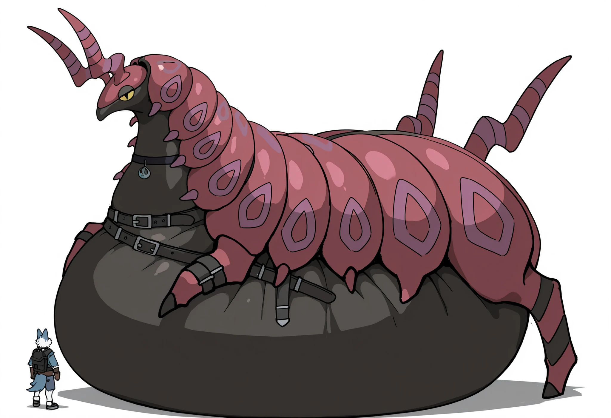 full body, furry scolipede, wide bottom, heavy bottom, wided legs,short digitigrade leg, giant pearshape body, no nipple,detailed face,4k ultfigurelity, (4k half body view:1.0),(detailed face),(cute face),ultra high detailed body,feral scolipede,enormous body,(smaller head),(enomorous body),(gigantic body),belly overhang,cartoon style,(sketch style),side view,light color,macro,giga,(sketch style:1.2),obese,mounting,(many belts:1.3),(bags:1.3),(choker:1.3),(hyper lower belly),floating legs,white fur,yellow belly fur