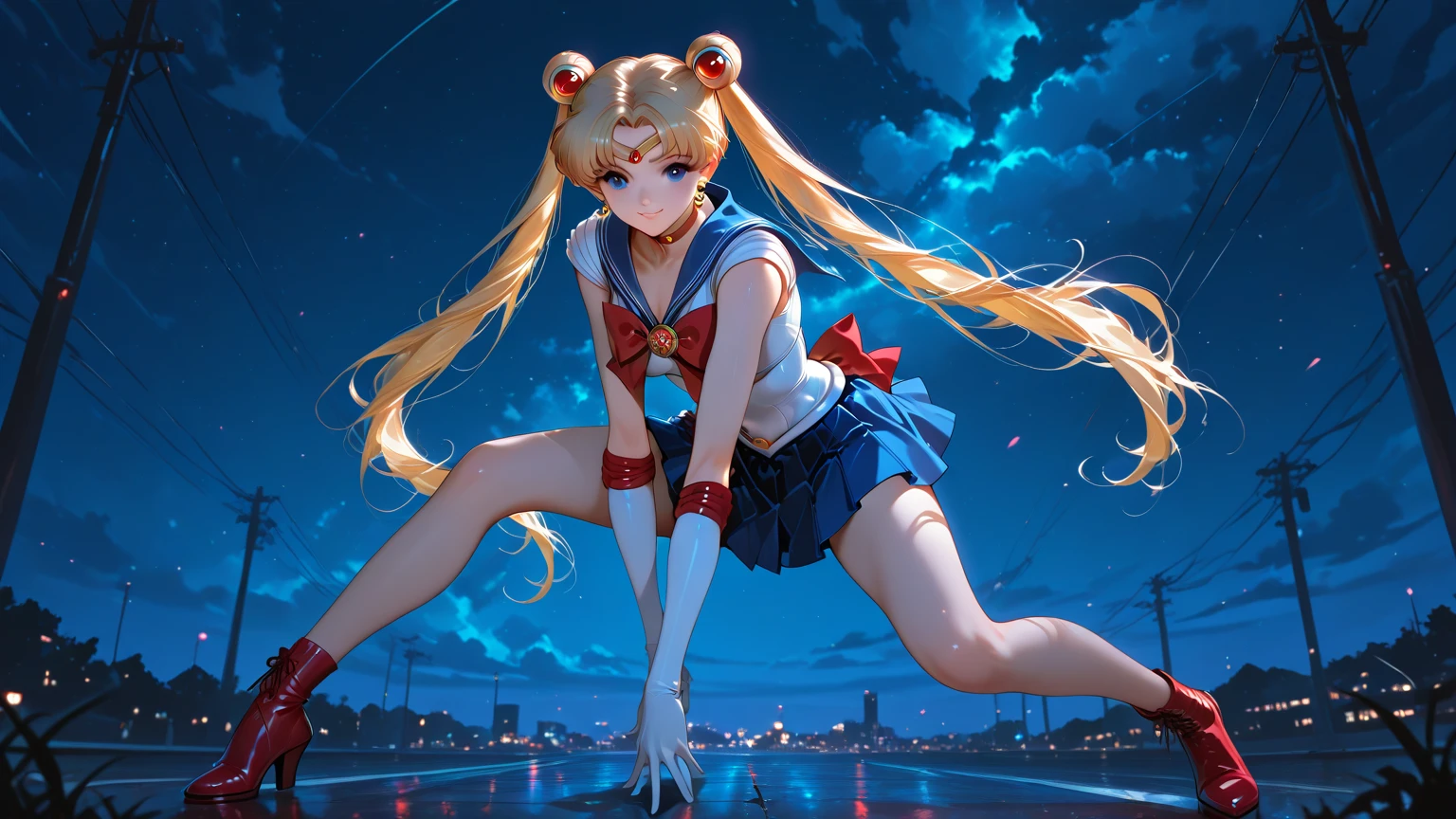 epic RAW photo, max best quality, epic masterpiece:1.2), (ultra highres:1.0), detailed illustration, detailed, (realistic, photo-realistic:1.37), detailed beautiful skin, sailor moon, (1 girl: 1.2),(full body:1.2),(hand of Guido Daniele:1.2), slim body, cute, happy, long hair, long leg,thick thighs, cleavage,blue skirt,red bow,blue eyes,blond hair,twin tails,hair bun,hair ornament,blue sailor collar, red choker, red boots, high heels, sailor senshi uniform, white gloves standing in garden, in water, in onsen, japan temple, torii, outdoors, sunset, plants, japan buildings,photographer, foreground, camera, reflection tattoo  "luis Royo"   varied multi etc. --v6 --s1000 --c20 --q5 --chaos100