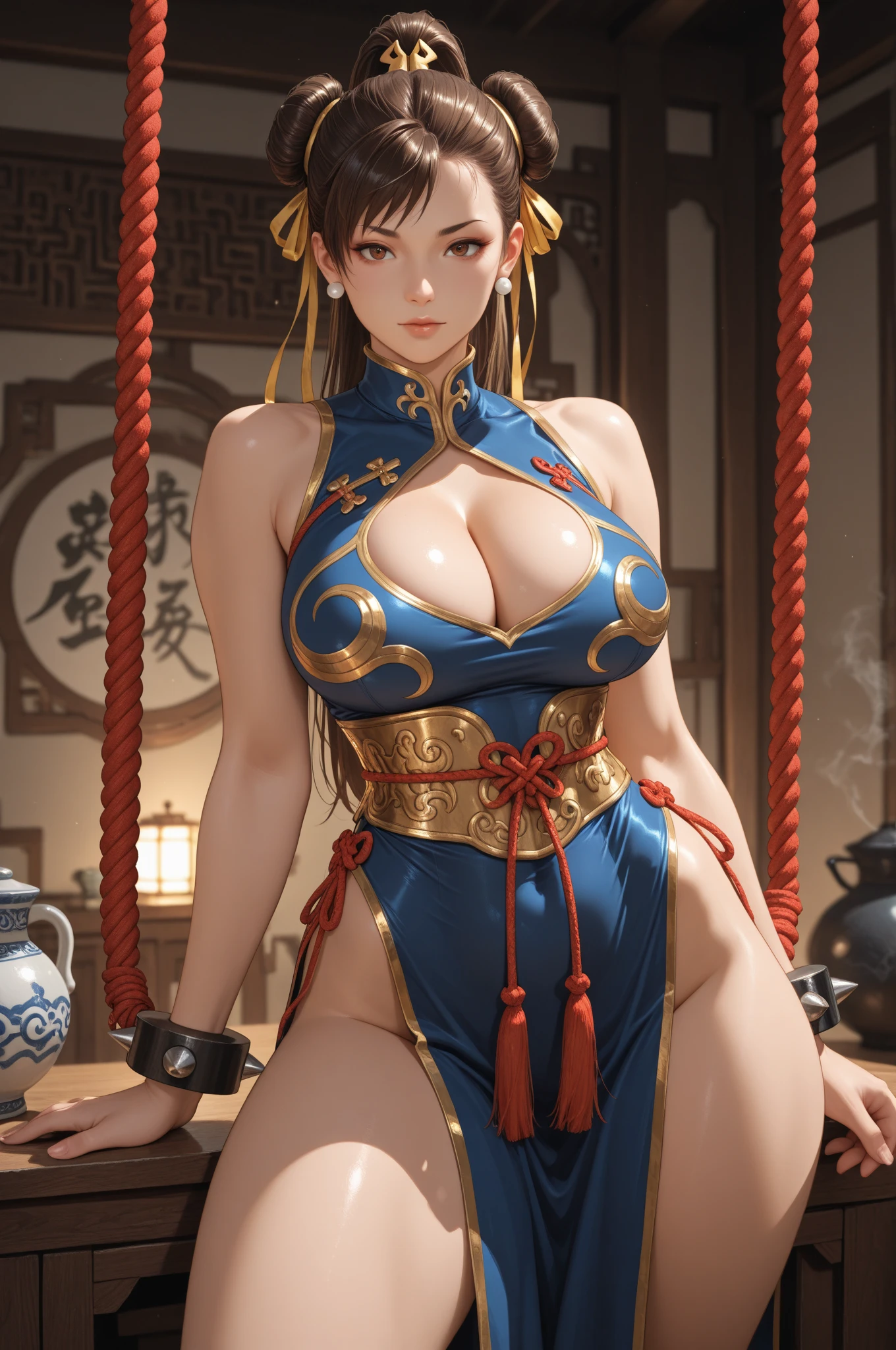 nighttime,full body,KOF:Mai Shiranui ,(((Wearing Transparent ancient Chinese palace embroidery clothing;Golden lace))), Jewelry ,Elegant sitting posture,Masterpiece,best quality,official art,extremely detailed, 3D, Cinema 4D,8k,photorealistic:1.4, ( ##color-tattoo ##,color-tattoo, ~+color-tattoo),(Perfect female curves, huge stacked breast),(A seductive gaze), Facing the camera, Pink lips,Delicate fingers and hands,magic hour, Rembrandt lighting, front lighting and fill lighting, hard shadow,