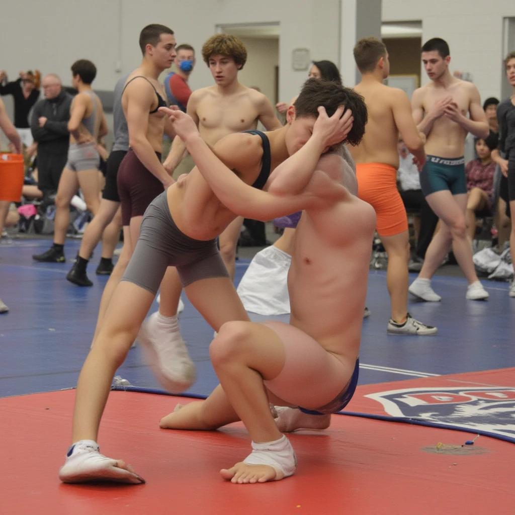 Young adult males slightly muscular wrestling with each other wearing tight  leotards their huge manly sagging bouncing  and huge  bulges rubbing, , wrestling , wrestling , yaoi, ((dynamic wrestling pose)), catfight,  male wrestling, (()), the defeated one gets , the crowd cheers, ((fighting and boxing)), (((grabbing male’s huge soft squishy manly bouncing  ))), ((bouncing in the air sagging manly pecs)),