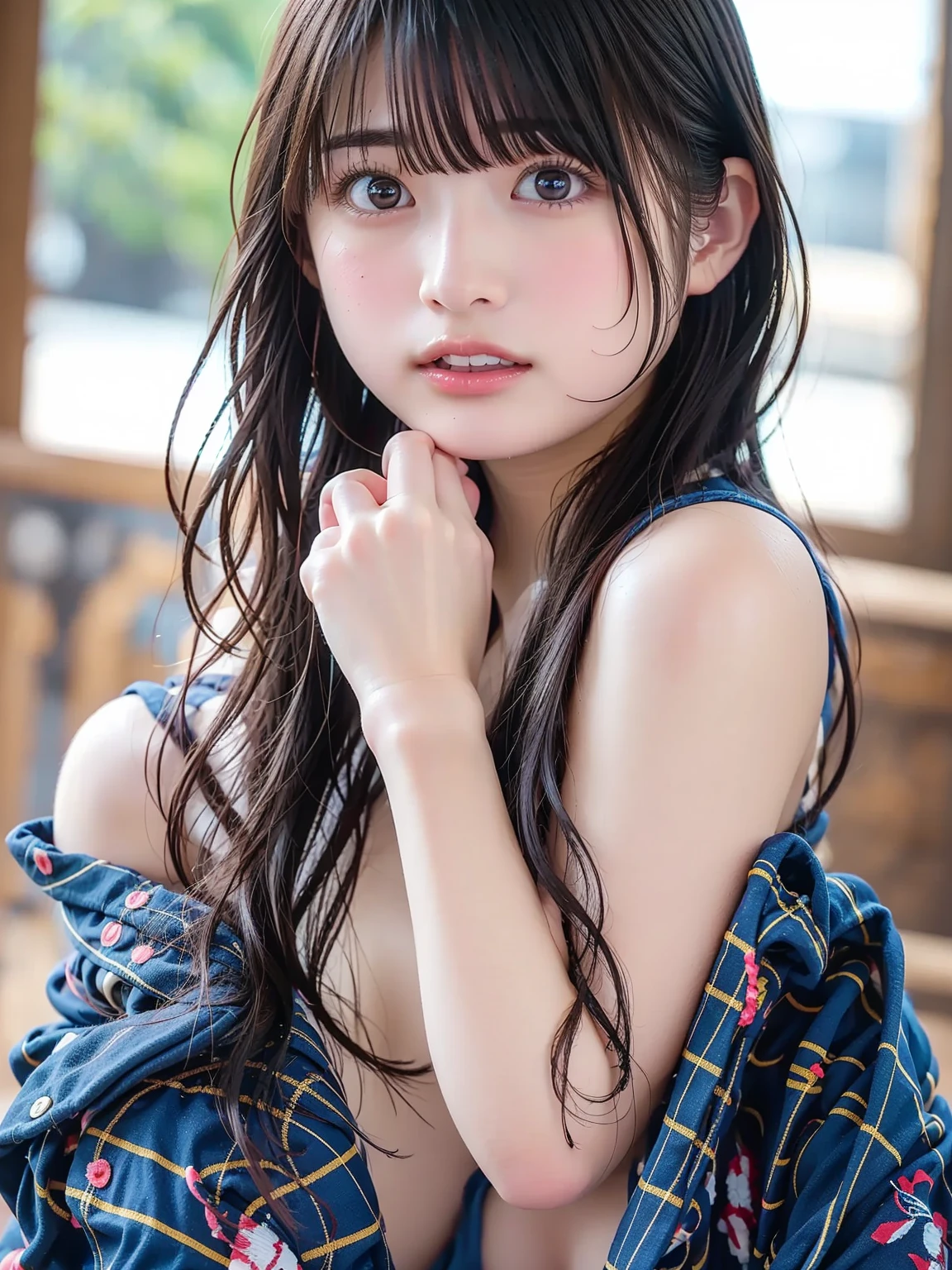 Taking a shower、sexy、Junior high school girls、Camera angle from above、Girl looking down