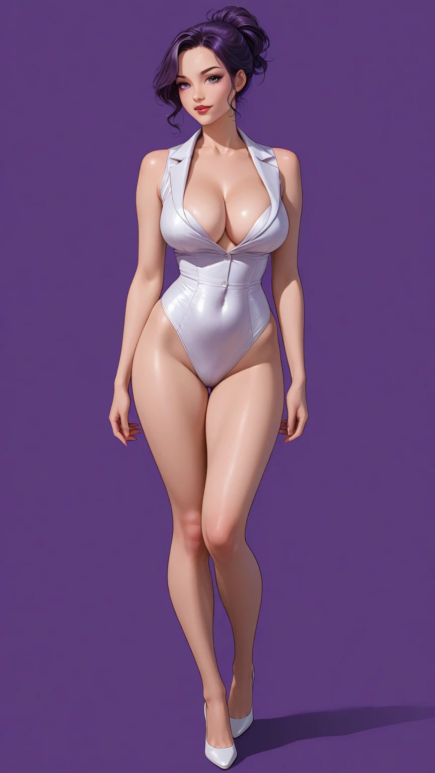 a girl，masterpiece， best quality，details，detailed，creature，smoking，tigre，Alone，  full body ，personification，Walking， plain background，body proportions, (Chapped lips:1.4), (blush de nariz:1.2), foreshortening, black cuts, (eye contact), High contrast, ultra high resolution, high resolution, detailed, Clean face,  ( sexy face :1.5), (big purple eyes:1.2), (olhos ultra detaileds:1.4), ( High-resolution eyes :1.1), ( ultra detailed skin texture :1.4), PERSEPHONE, Persephone, Persephone, (SFW:1.5),  (full body:1.8), (upper body up:0.3), (hyper realistic:1.4), (realistic:1.3), (best quality real texture skin), Detailed eyes, detailed face,  cameltoe