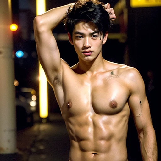 Chinese male actor in a briefs, handsome Chinese guy, handsome man, Full Body Shoot, look at camera, detailed facial parts, Manly, Charmer, Active Boy, standing, top tied up with rope, rope bondage, strangled with rope, capture, slave, anguished expression, perfect ???????, symmetric body, asian boy 30years old, shirtless :: high detail, asian, a little six packs attractive body, realistic, human skin, Short Hairstyle, handsome chad chin, shirtless, handsome, attractive, slightly muscular man, masculine, ???????? attractive, human skin, (eyes contact), Handsome, Attractive, bulge in briefs, The ?????? is raised