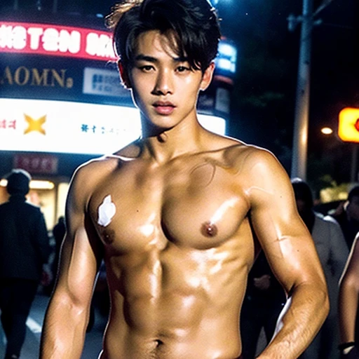 Full body, Sheer Transparent , very hairless armpits, Very crowded street, , shirtless, 17 years old boy, very young boy, Cinematic soft lighting illuminates a stunningly detailed and ultra-realistic handsome Chinese male supermodel, ultra short messy curly hair, clear honey eyes, captivating perfect smile, sensual, hot man, insanely handsome, showing off his sweaty body, sixpack muscular body build, slender, toned, full body, 8k, photography, masterpiece, detailed face, detailed eyes, detailed hands, in the Paris street, beautiful night scenery in Paris, hairy armpits, only wearing very thin micro white , very wet body, very sweaty body, Paris background, paris scenery 