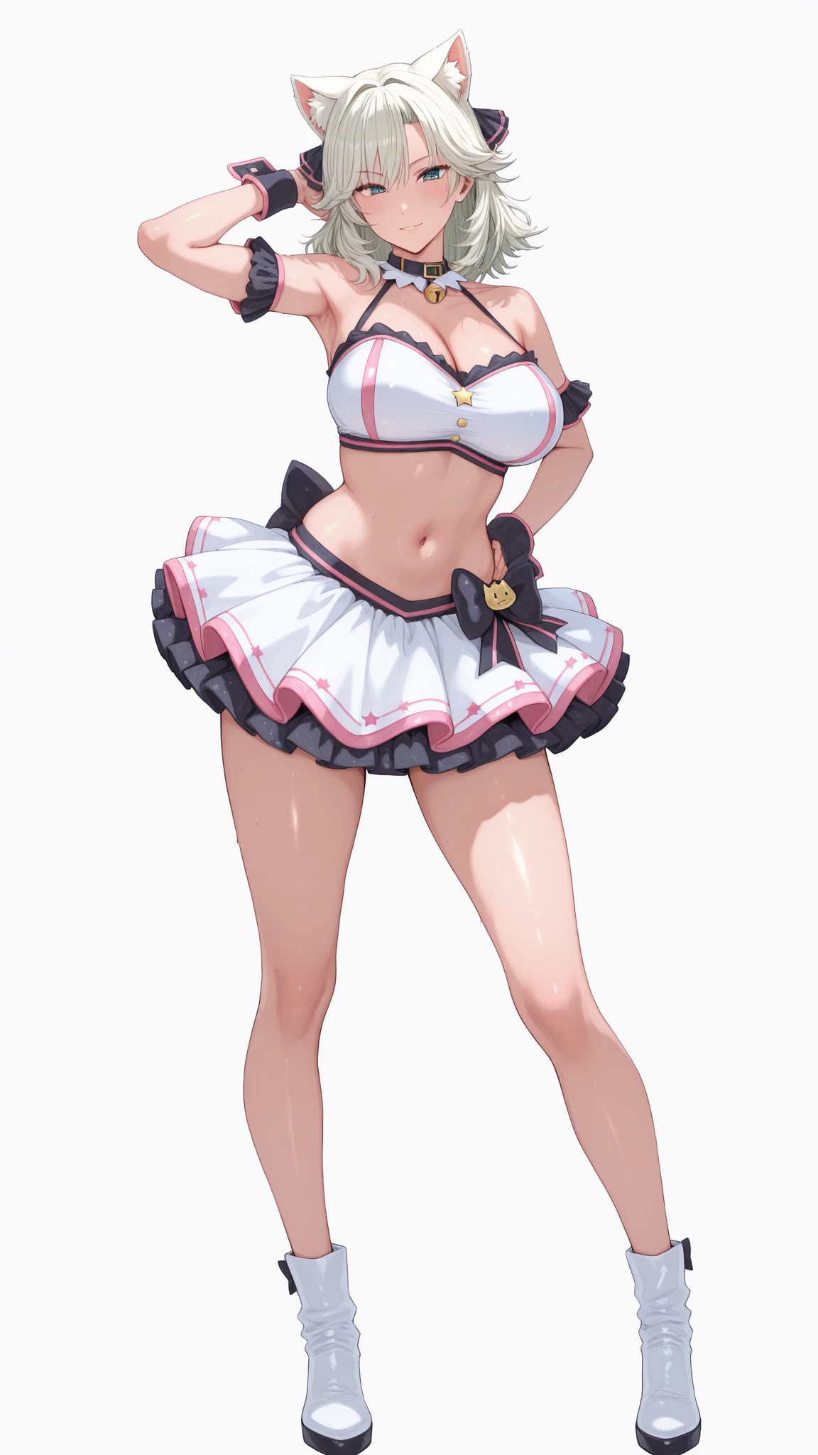 Make a work of art, de barriga de fora,  enormes, coxas enormes e sensuais, belas curvas.