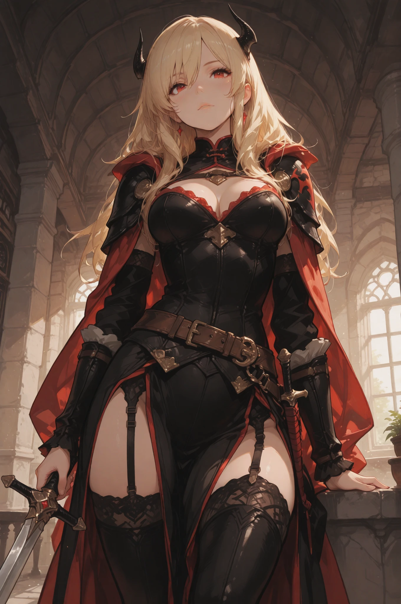 Meisterwerk), high resolution, (Extrem detailliert), fotorealistisch, 女の子1人, (((sehr langes, lockiges, kirschrotes Haar, seductive bright red eyes, largeeyes,  Augen, niedliches Gesicht, kleines Gesicht, Scharfes Gesicht, gorgeous eyes, Blutjung, big legs, dicke Beine:1.7, wahnsinnig schmale Taille:1.3, medium boobs:1.3, flush, (Extrem sexy, sexy, sexy, sexy, sexy, sexy)))), ((Glatte Haut, Weiche Haut, Pralle Haut, barbarian armor, fur, leotard, bare legs, belt)