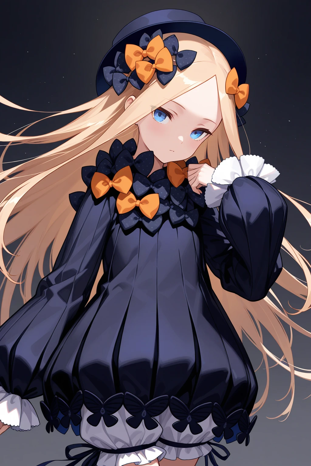Anime girl with long blonde hair wearing a black and white dress ...