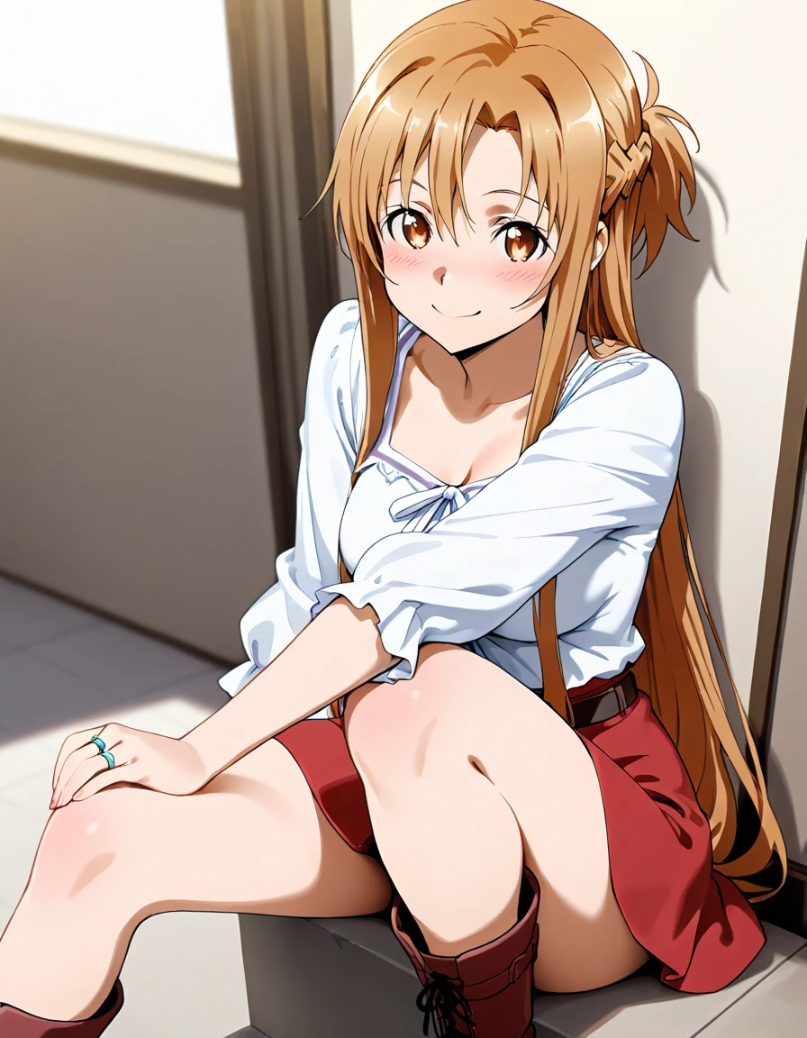 ((Highest quality)), ((masterpiece)), (be familiar with), Perfect Face, indoor, Bedroom, Watching the audience,
One woman, Yuuki Asuna,
Open Mouth, Ecstatic expression, blush, smile,
Small breasts, Flat Chest, , , child, Girl,
Long Hair, Long Hair,
Fully , ,  with a man with a big , 内,  is taken, Insert a into your,  in the , , Leg spread,