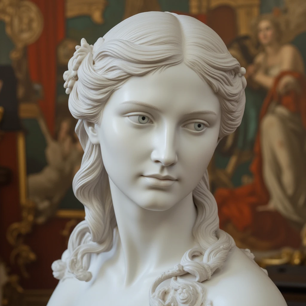 Woman medium age statue porcelain white,4k, photorealist  - --auto --s2